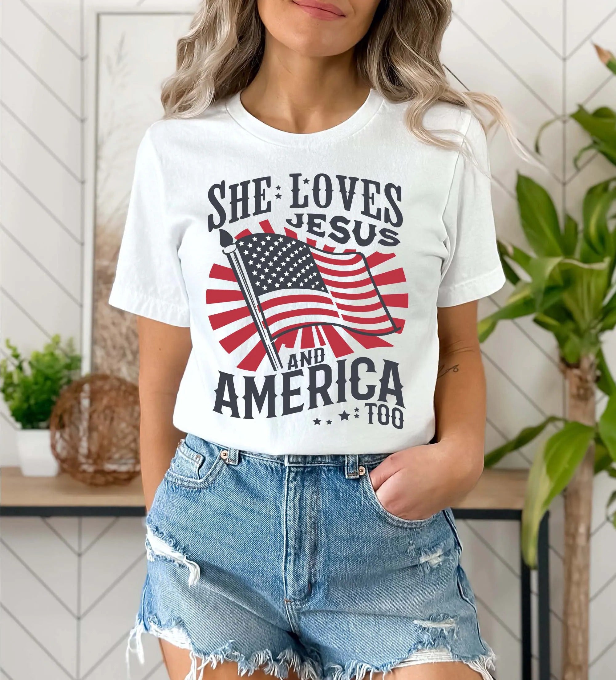Independence Day Shirt, Christian Shirt, 4th of July Shirt, She Loves Jesus And America Too Shirt, America Retro Shirt, Usa Shirt, USA Flag