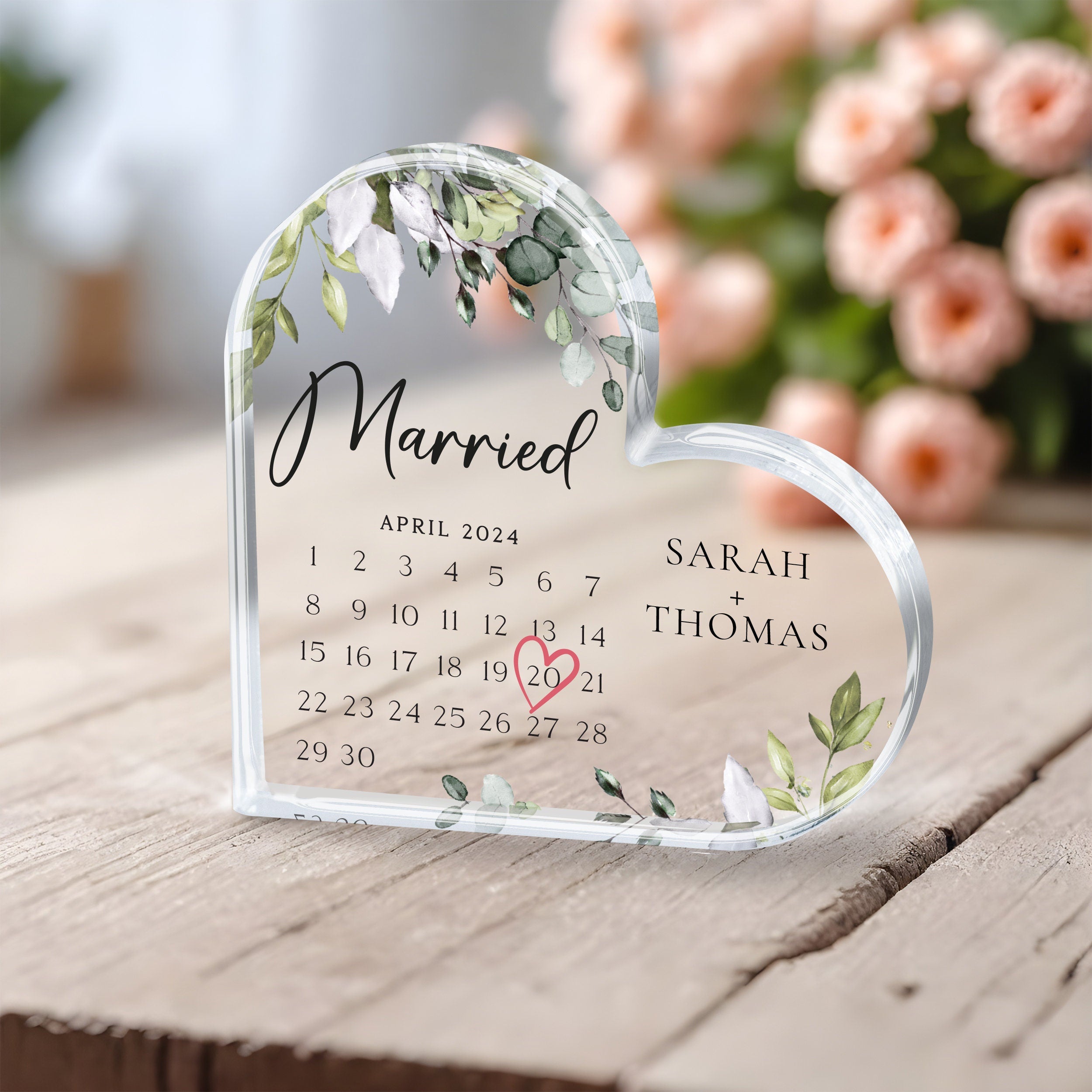 Personalized Wedding Acrylic Plaque, Married Calendar, Valentine Gift For Couple