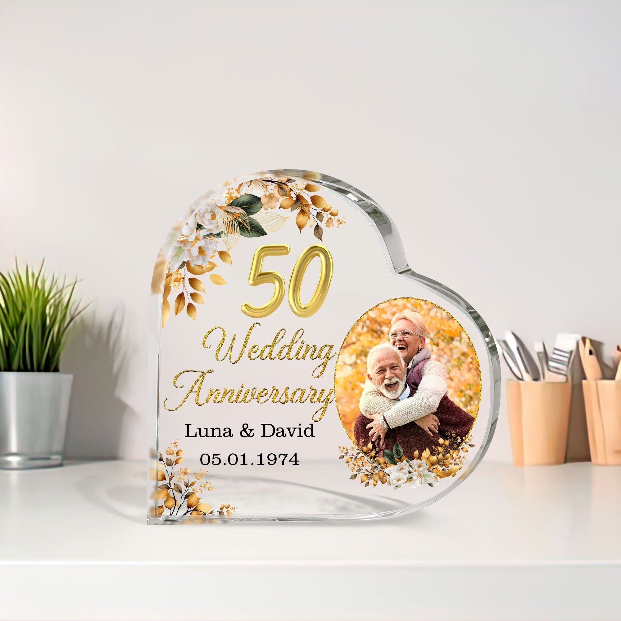 Personalized Photo 50th Anniversary Wedding Acrylic Plaque, Gold Wedding Gifts, Valentine Gifts