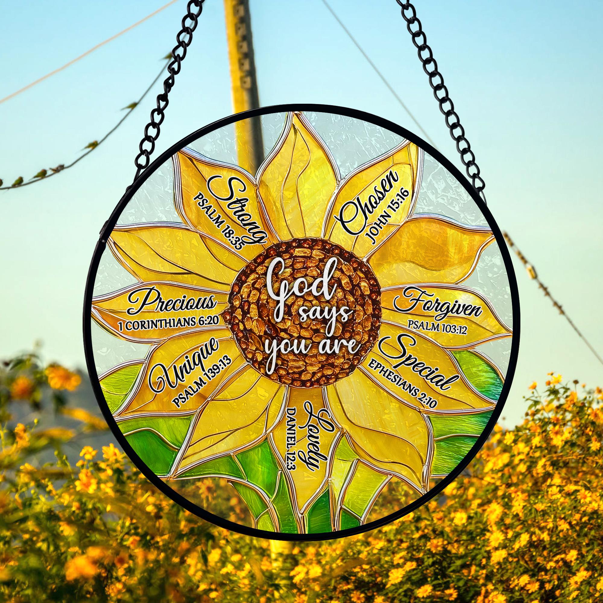 Sunflower God Says You Are Suncatcher Ornament, Religious Christmas Ornament, Christian Gifts