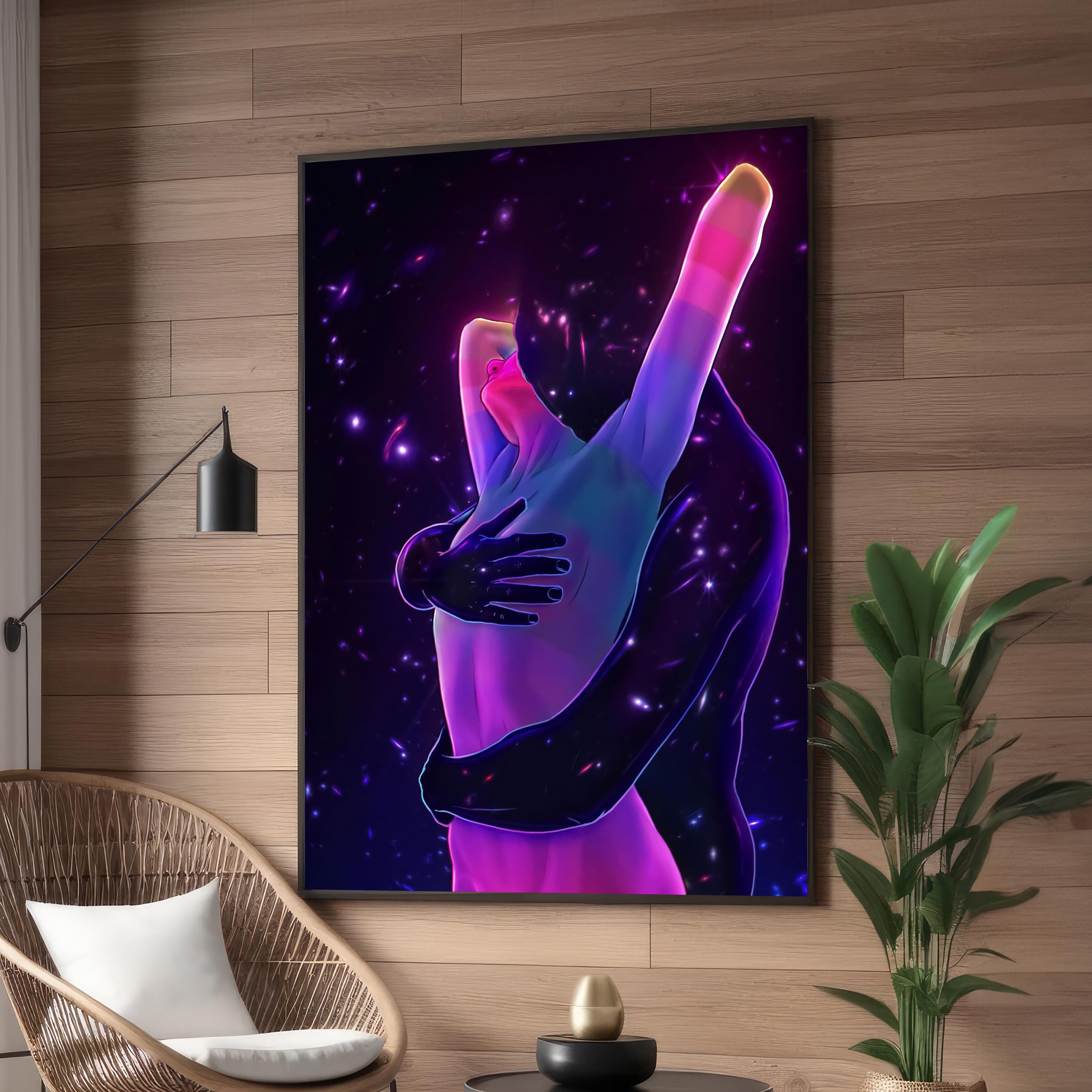 Cosmic Lovers Neon Canvas Wall Art, Couple Wall Decor, Gift For Couple