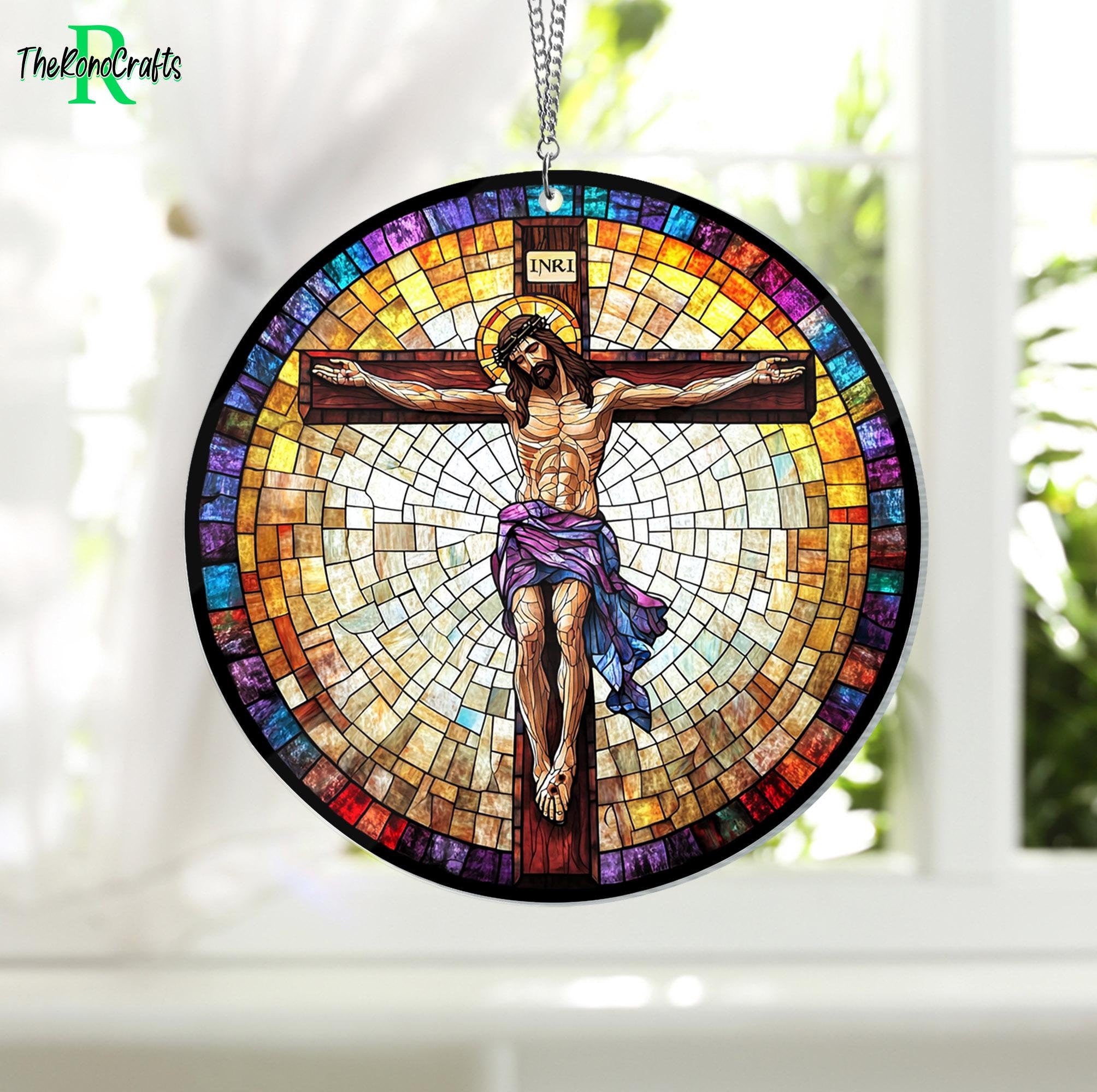 Jesus Crucifixion Suncatcher Ornament, Jesus Cross Ornament, Religious Christmas Ornament, Christian Gifts