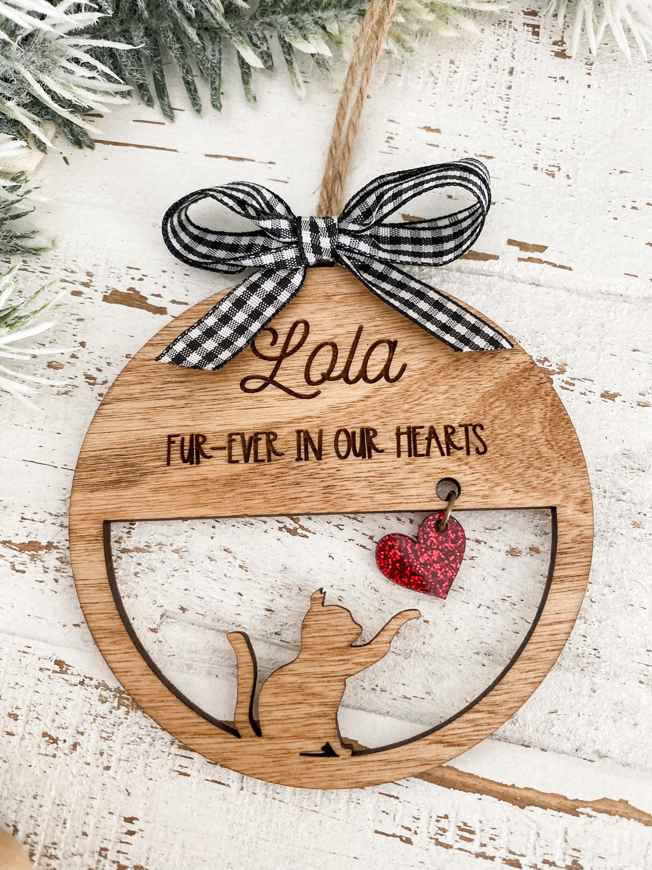 Furever In Our Hearts Wood Christmas Ornament, Memorial Cat Ornament, Gift For Cat Lovers