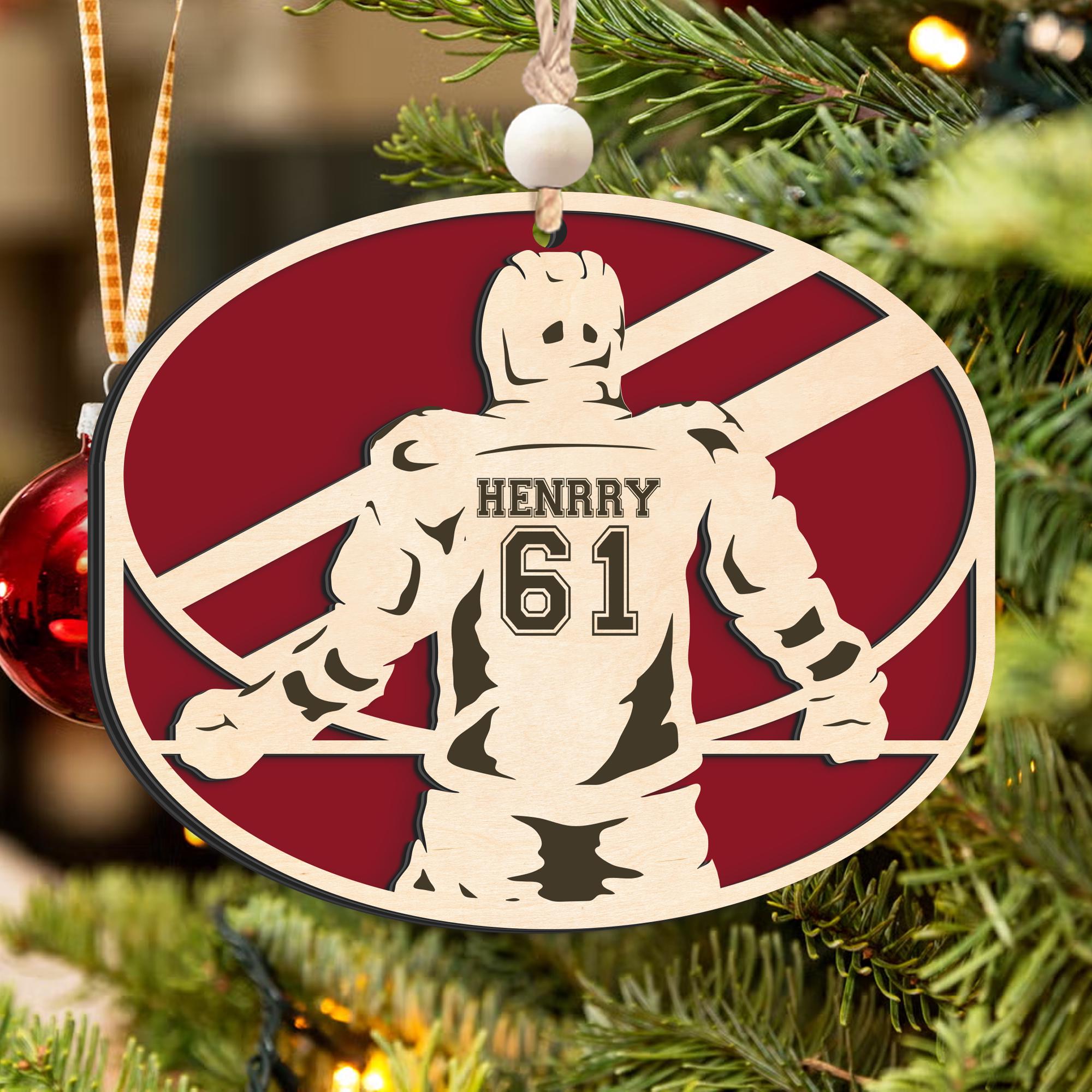 Personalized Hockey Player Christmas Wood Ornament, Ice Hockey Ornament, Gift For Hockey Fans