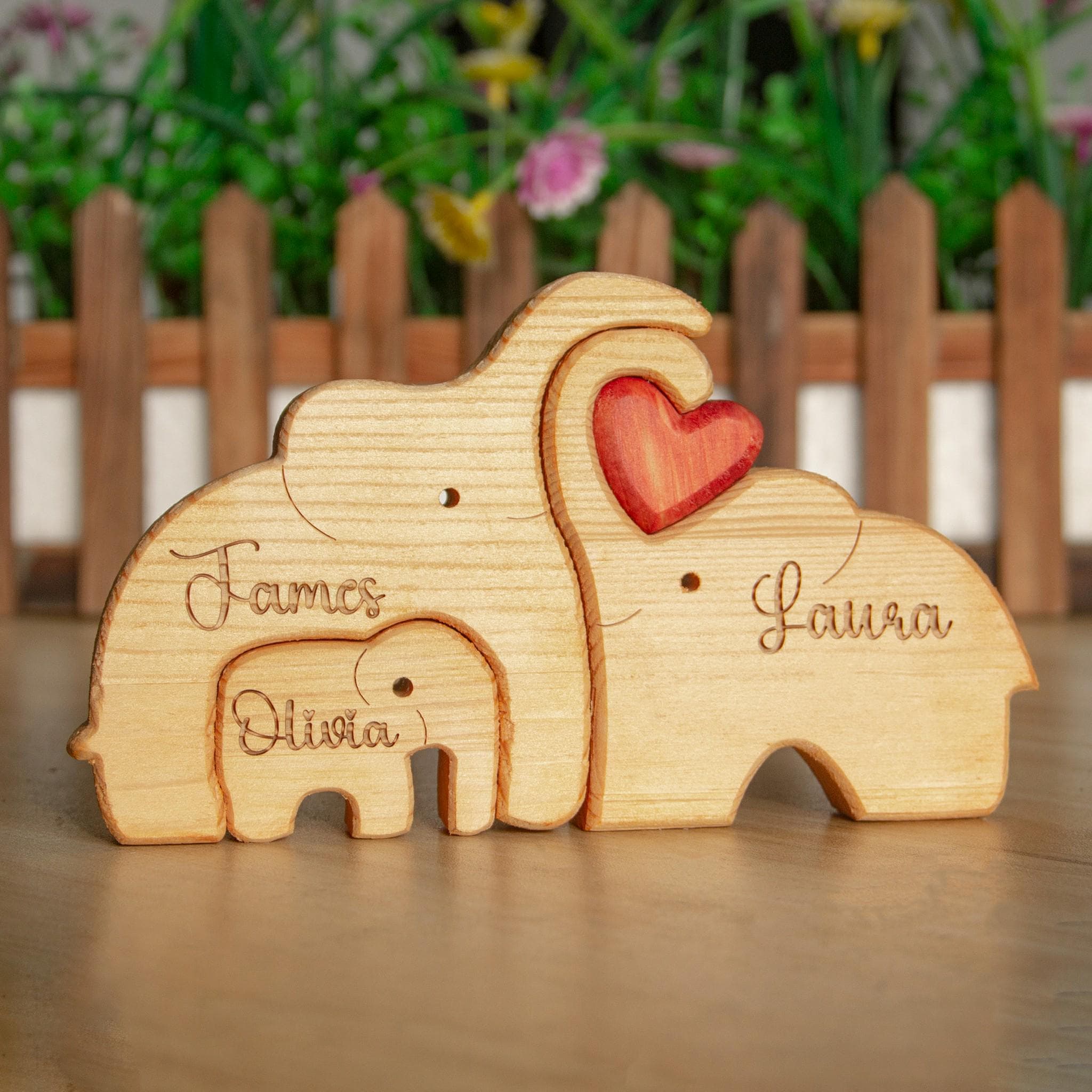 Custom Engraved Family Elephant Puzzle, Animal Figurines, Anniversary Gift