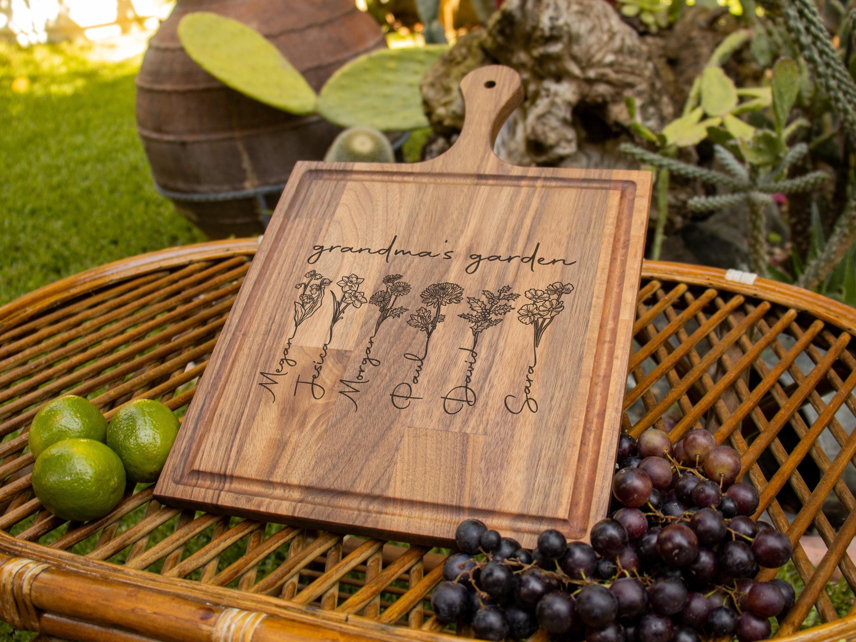 Grandma's Garden Engraved Personalized Cutting Board, Mother's Day Gift, Gift for Grandma