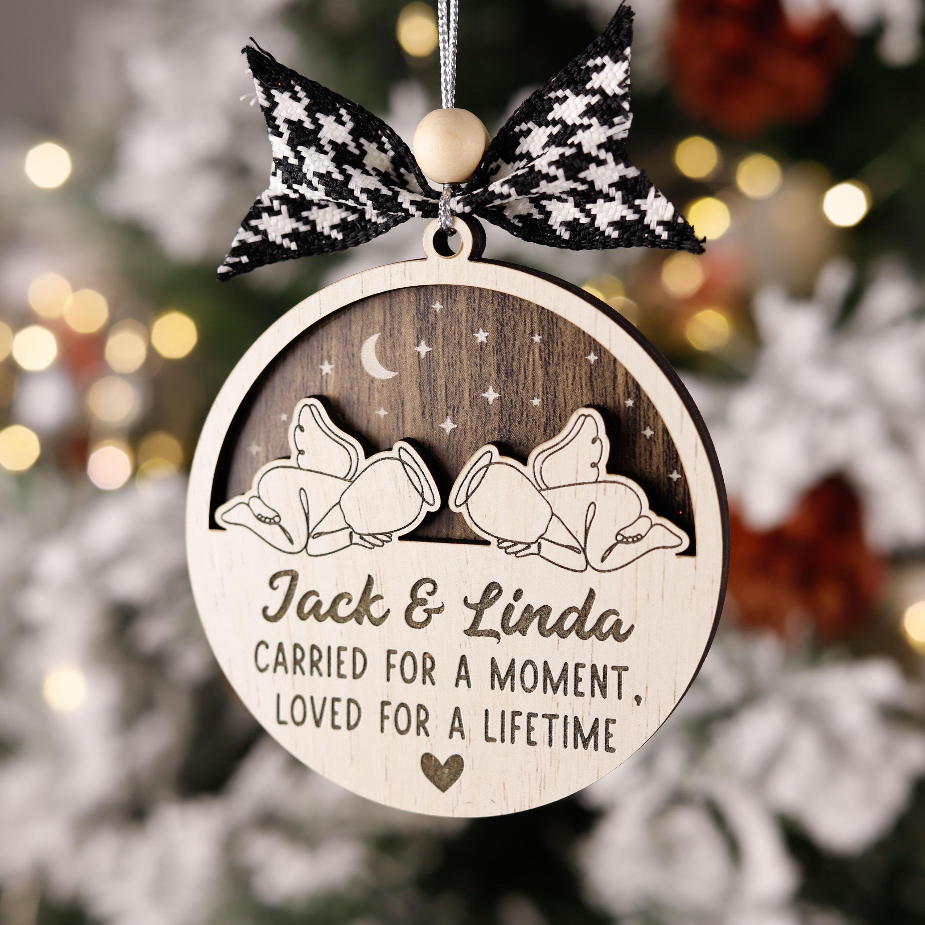 Personalized Twin Baby Loss Wood Christmas Memorial Ornament, Miscarriage Gift, Pregnancy Loss Gift