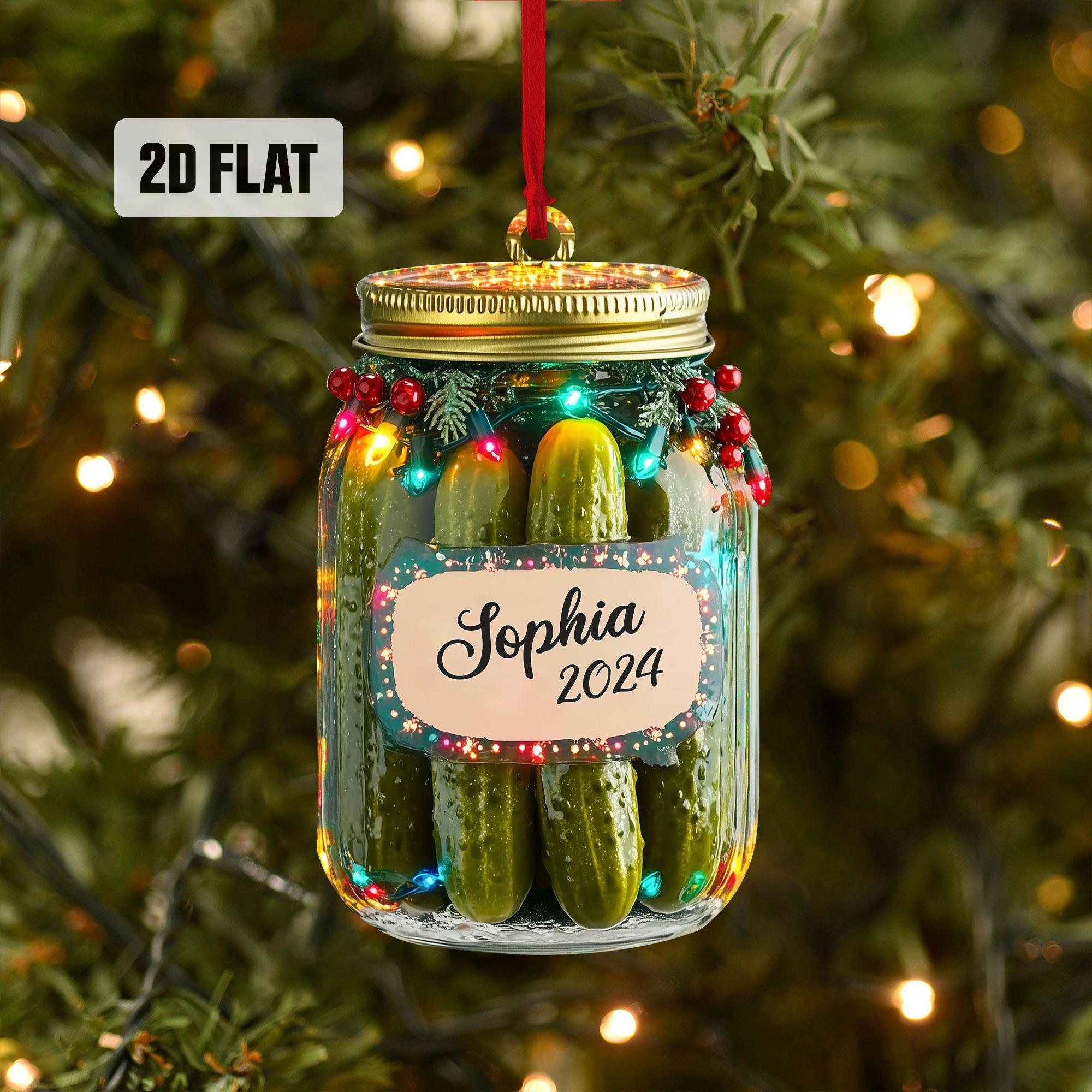 Personalized Pickle Jar 2D Flat Acrylic Christmas Ornament, Mirror Car Accessories, Pickle Lovers Gifts