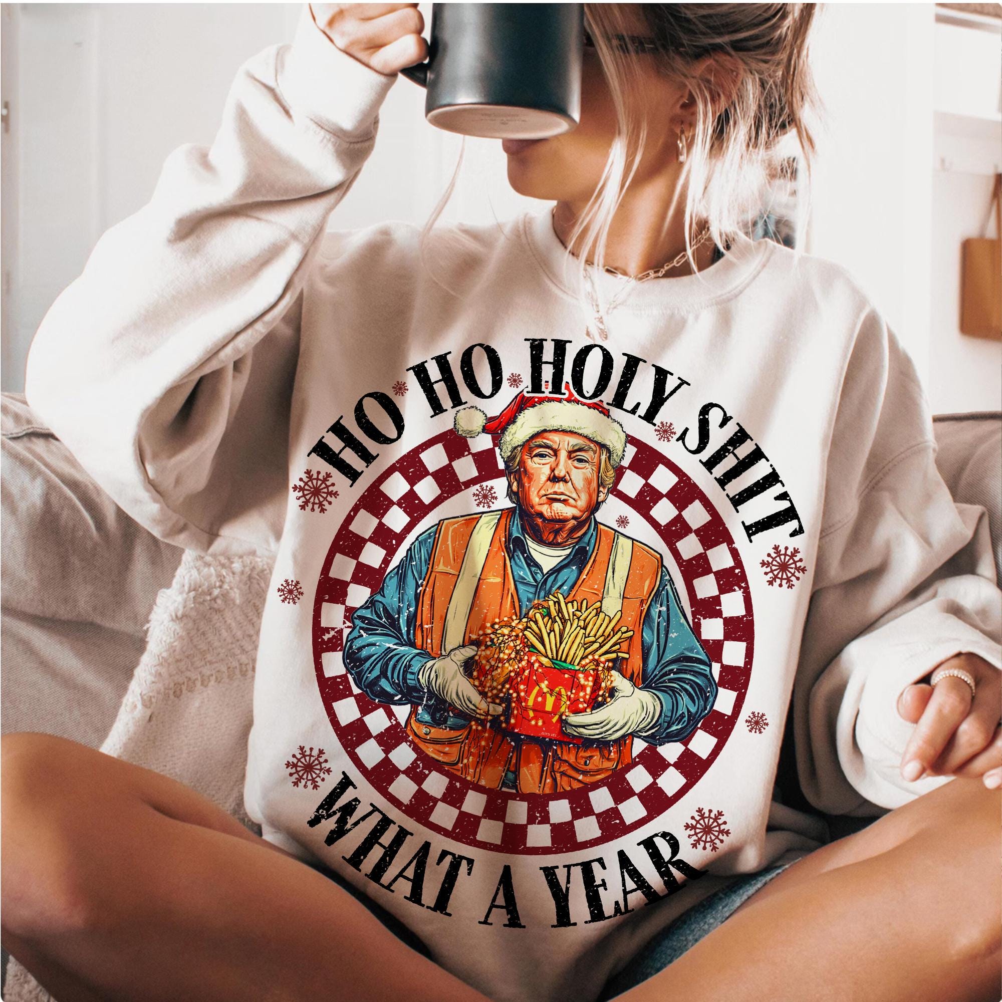 Ho Ho HolyShit What a YearTrump2024 Funny Christmas Sweatshirt, Funny Political Shirts