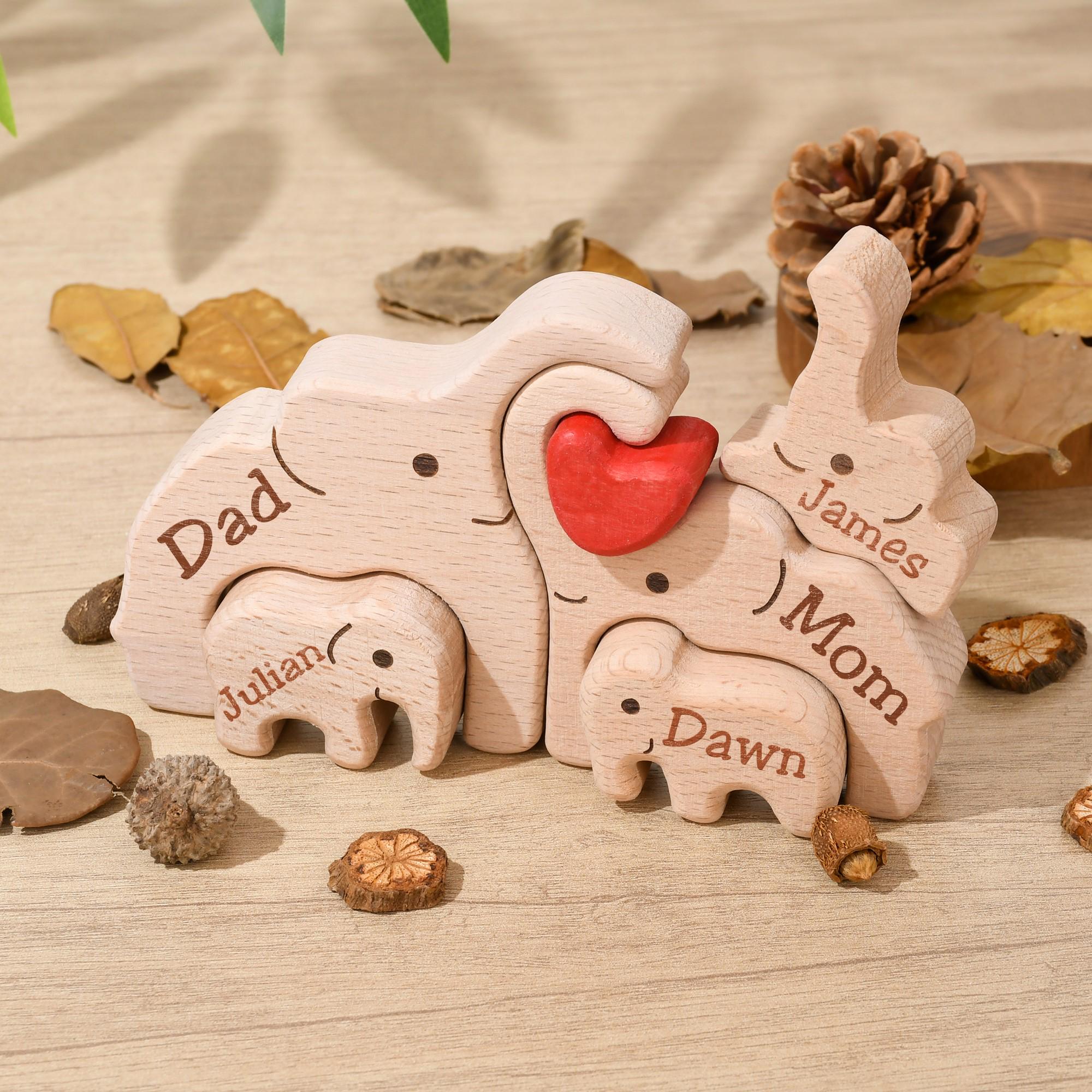 Elephant Family Personalize Engraved Wooden Puzzle, Mother's Day Gift, Father's Day Gift, Home Decor