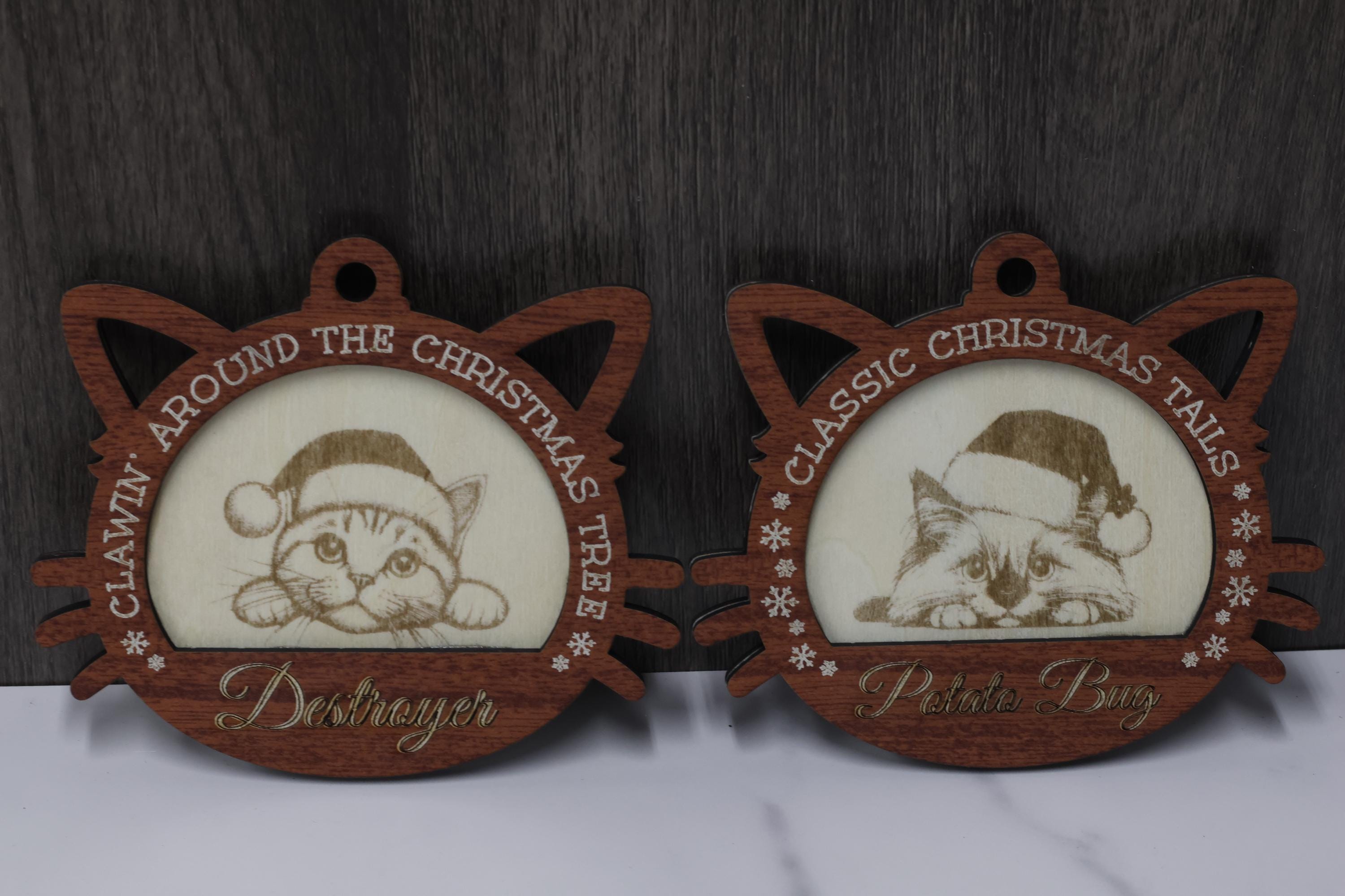 Classic Christmas Tails Cat Memorial Wood Christmas Ornament, Gift For Cat Lovers