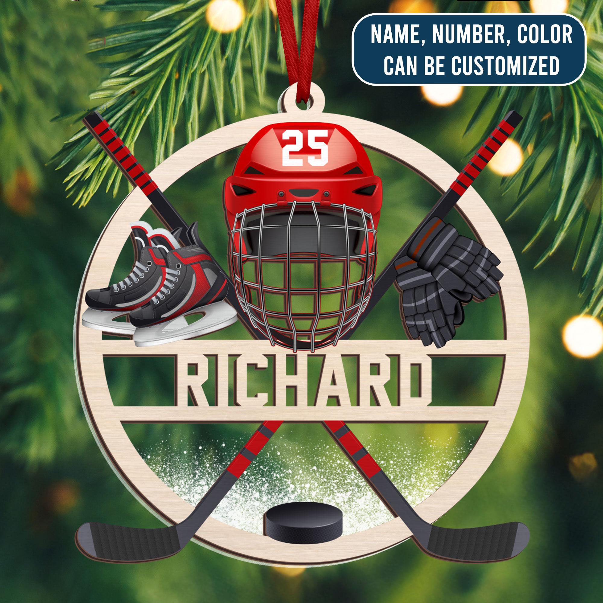 Personalized Ice Hockey 2-Layered Ornament, Hockey Christmas Ornaments, Gift For Hockey Players