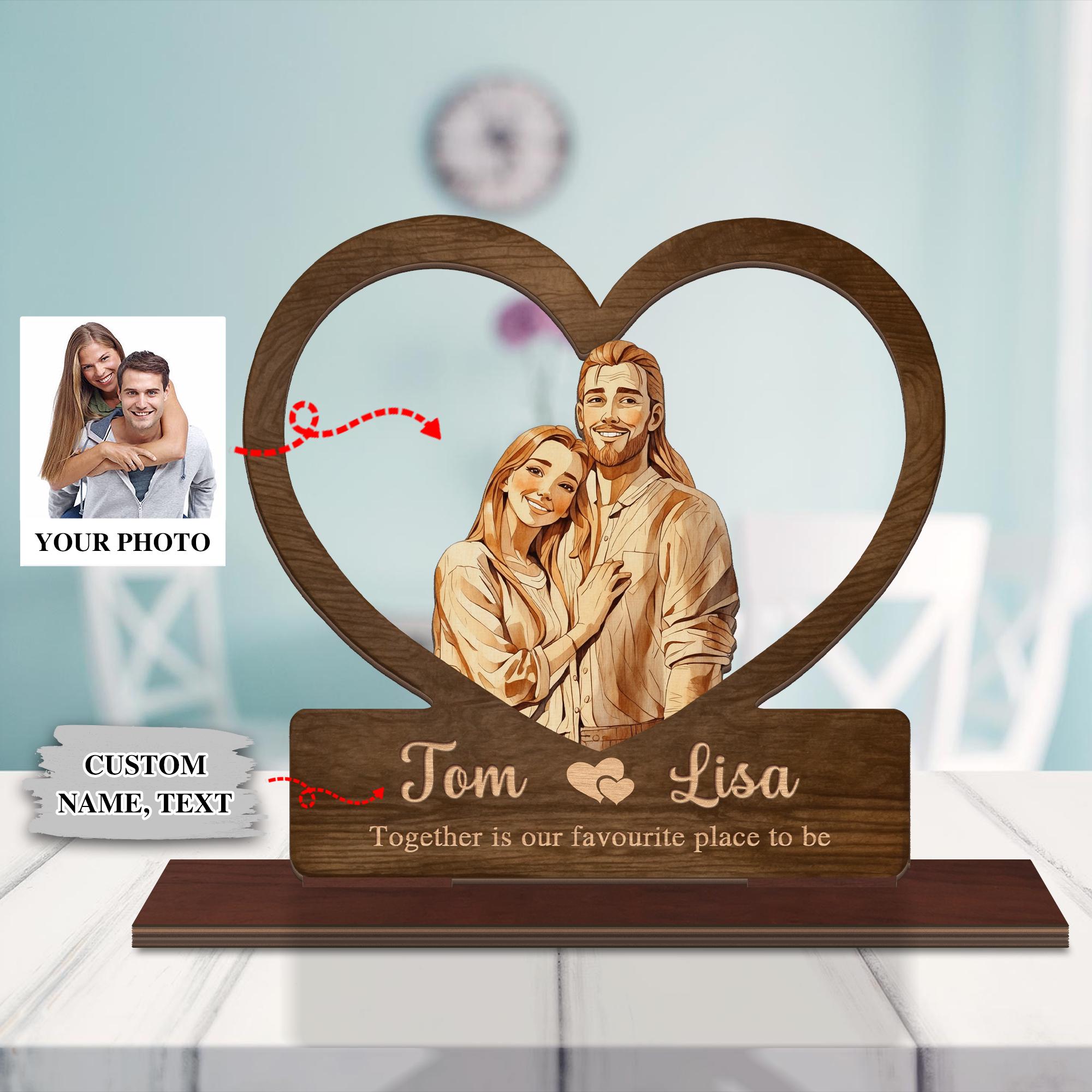 Personalized Photo Love Wooden Frame, Romantic Artwork, Anniversary Gift For Couple