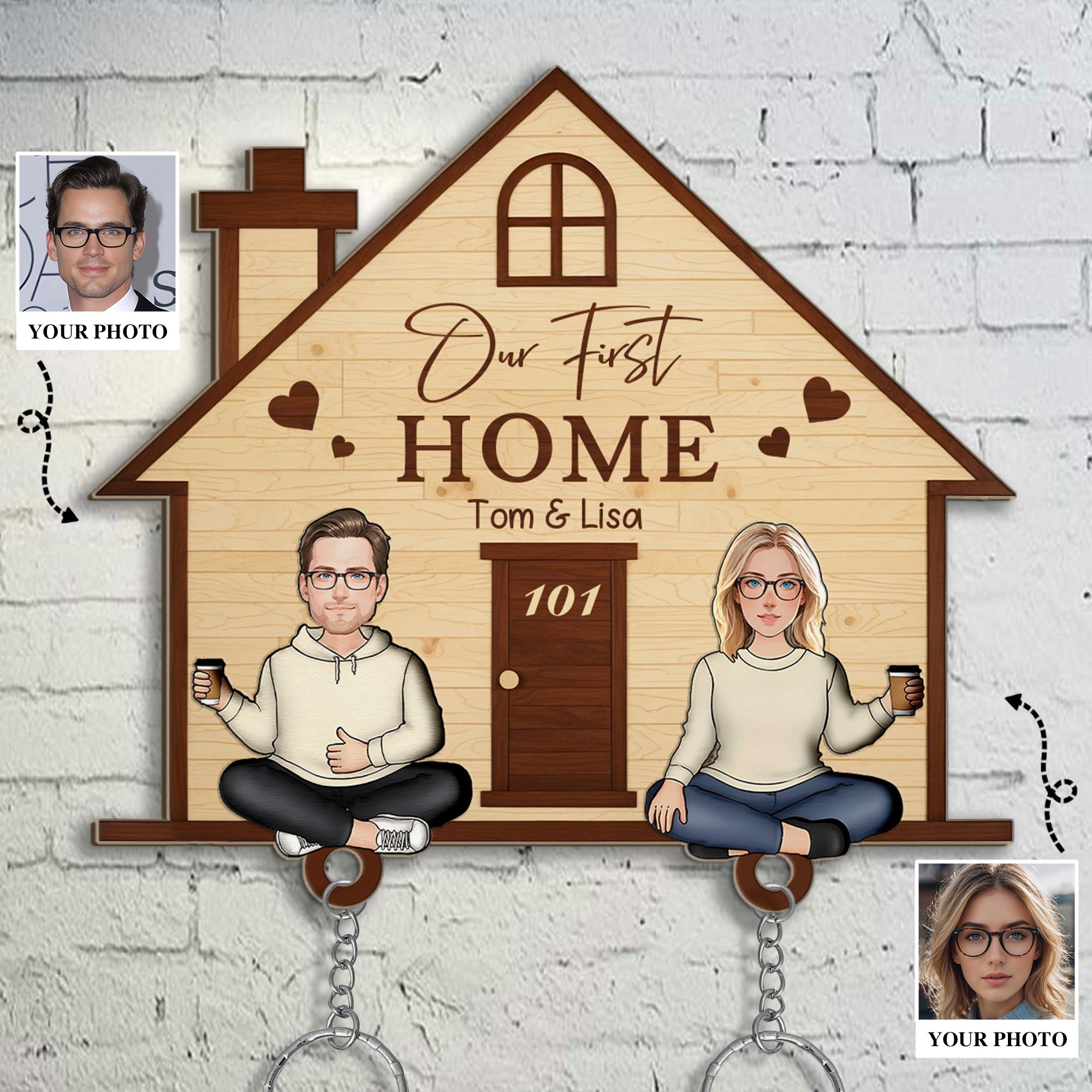 Our First Home Personalized Family Keychain Holder, Couples Wall Hook, Anniversary Gift