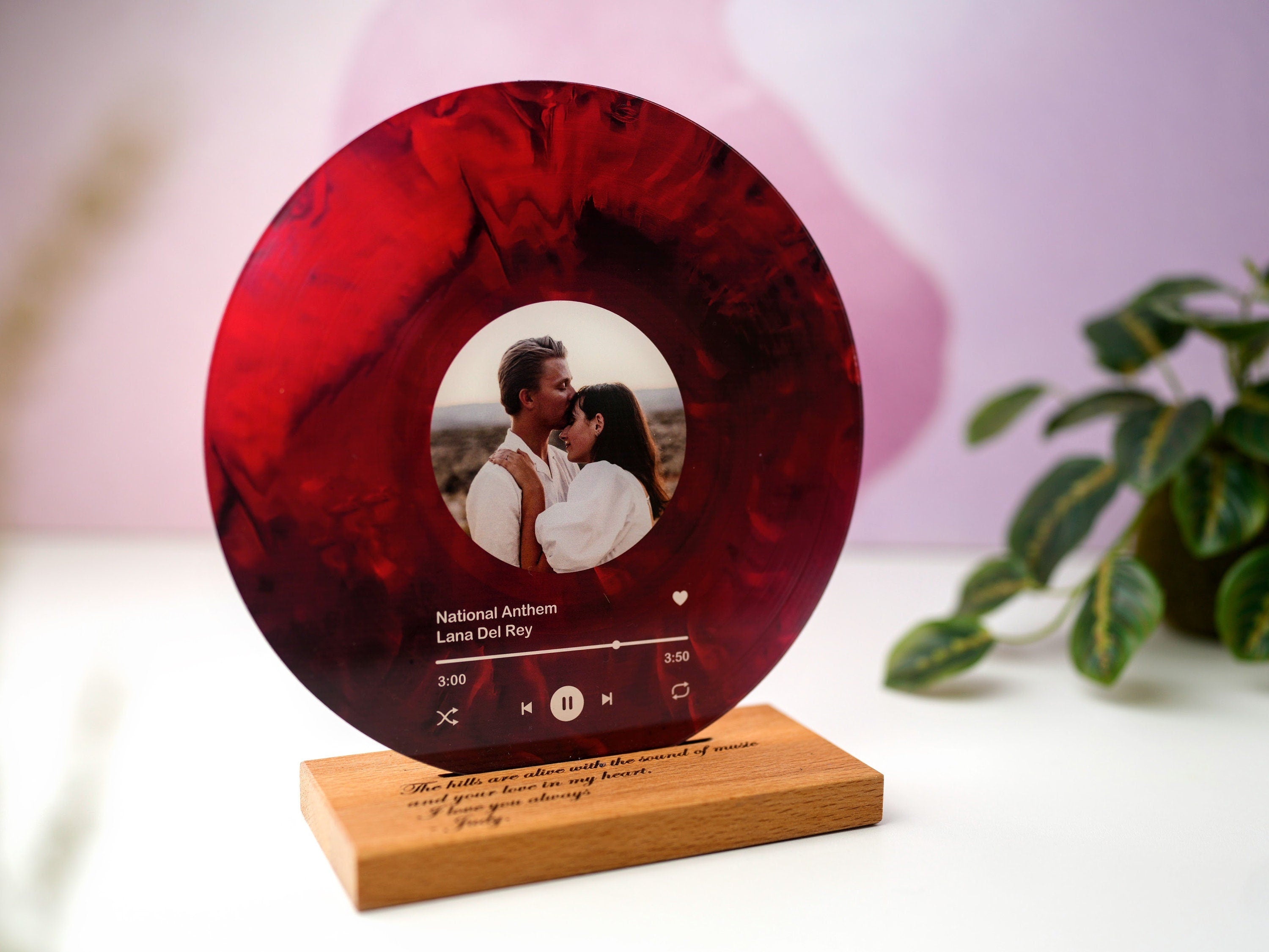 Personalized Photo Vinyl Record With Wood Base, First Dance Song, Anniversary Gift For Couple