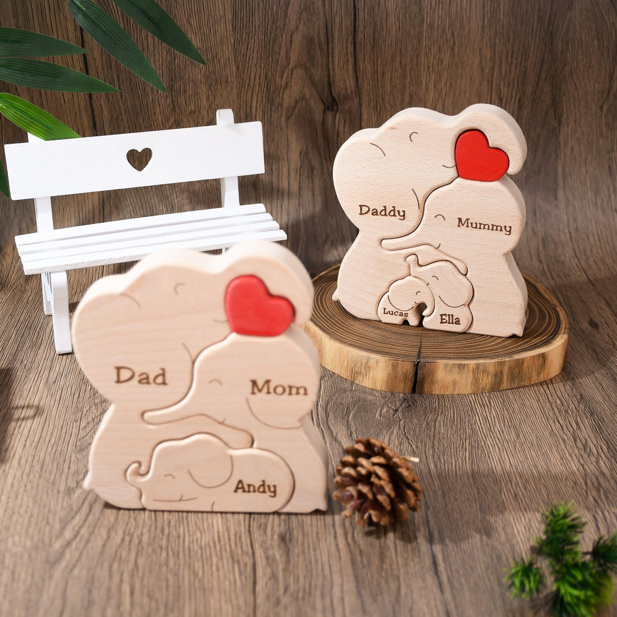 Elephant Family Custom Engraved Wooden Puzzle, Mother's Day Gift, Father's Day Gift, Home Decor