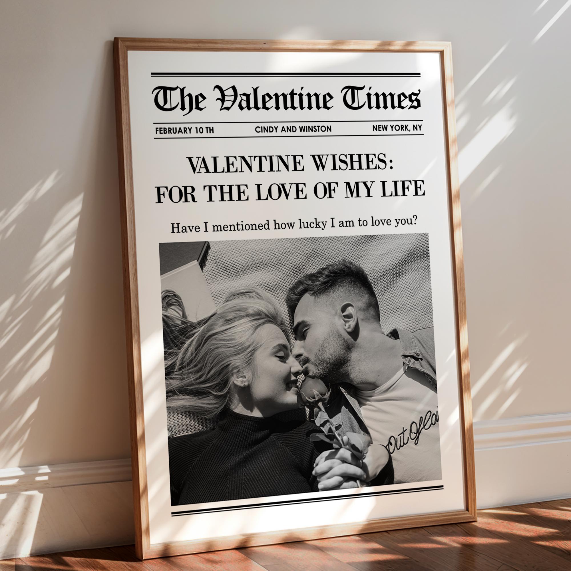 The Valentine Times Couple Newspaper Wood Sign, Couples Valentines Gifts