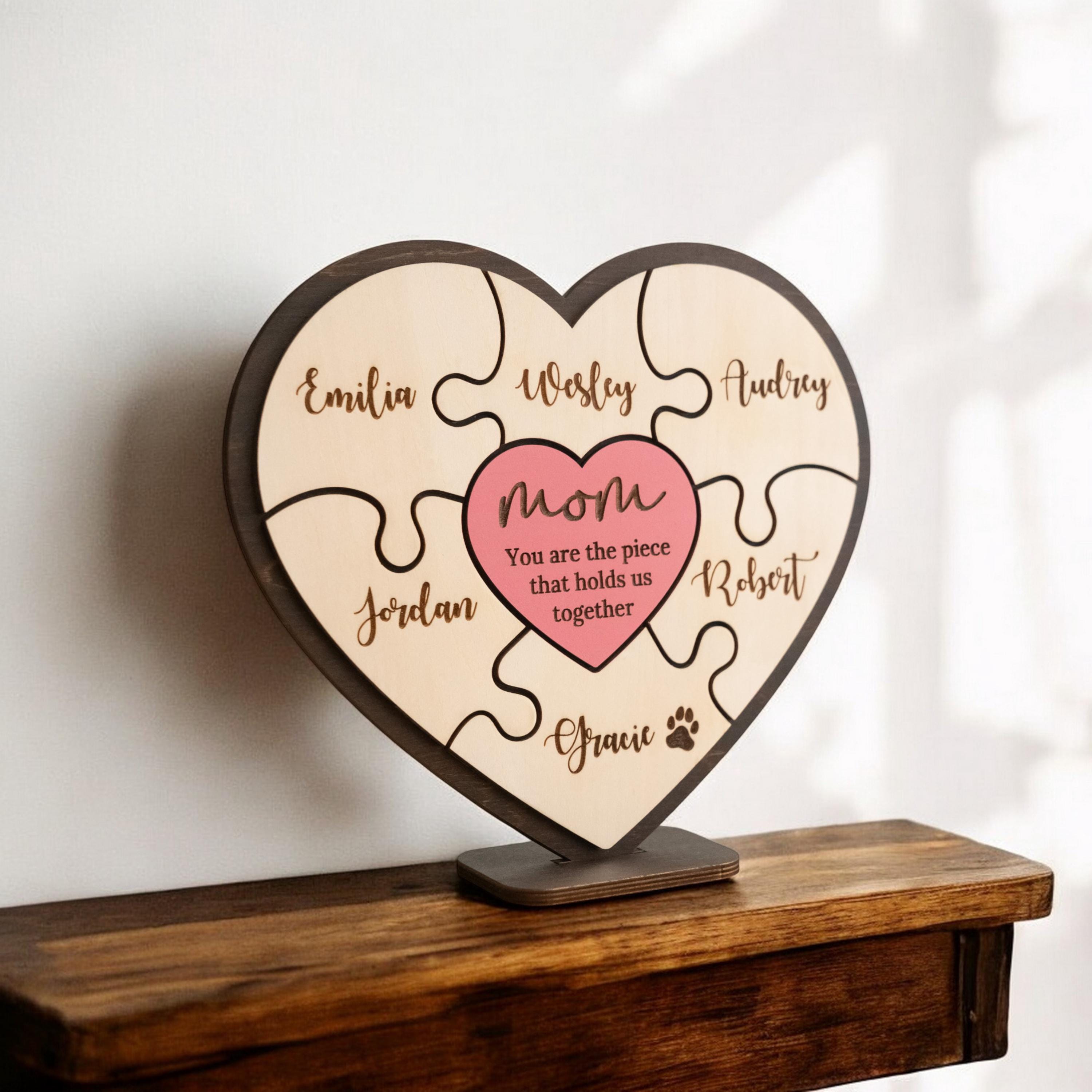 You Are The Piece That Holds Us Together Heart Puzzle Wood Sign, Mother's Day Gift, Gift For Mom