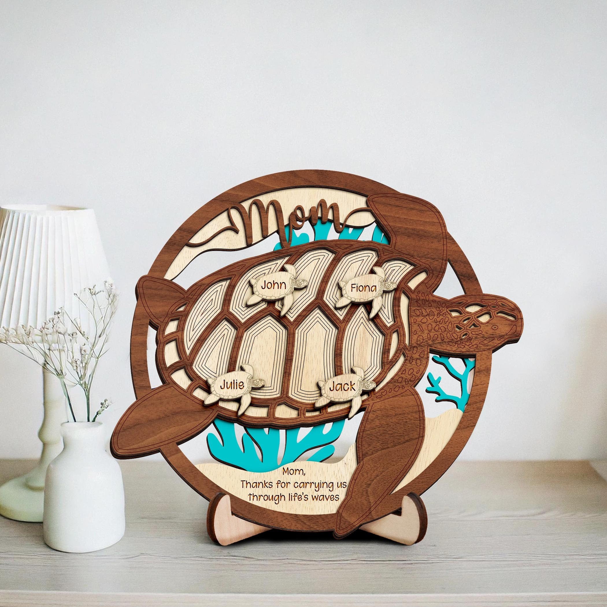 Thanks For Carrying Us Personalized Sea Turtle Mom Wooden Sign, Mothers Day Gifts