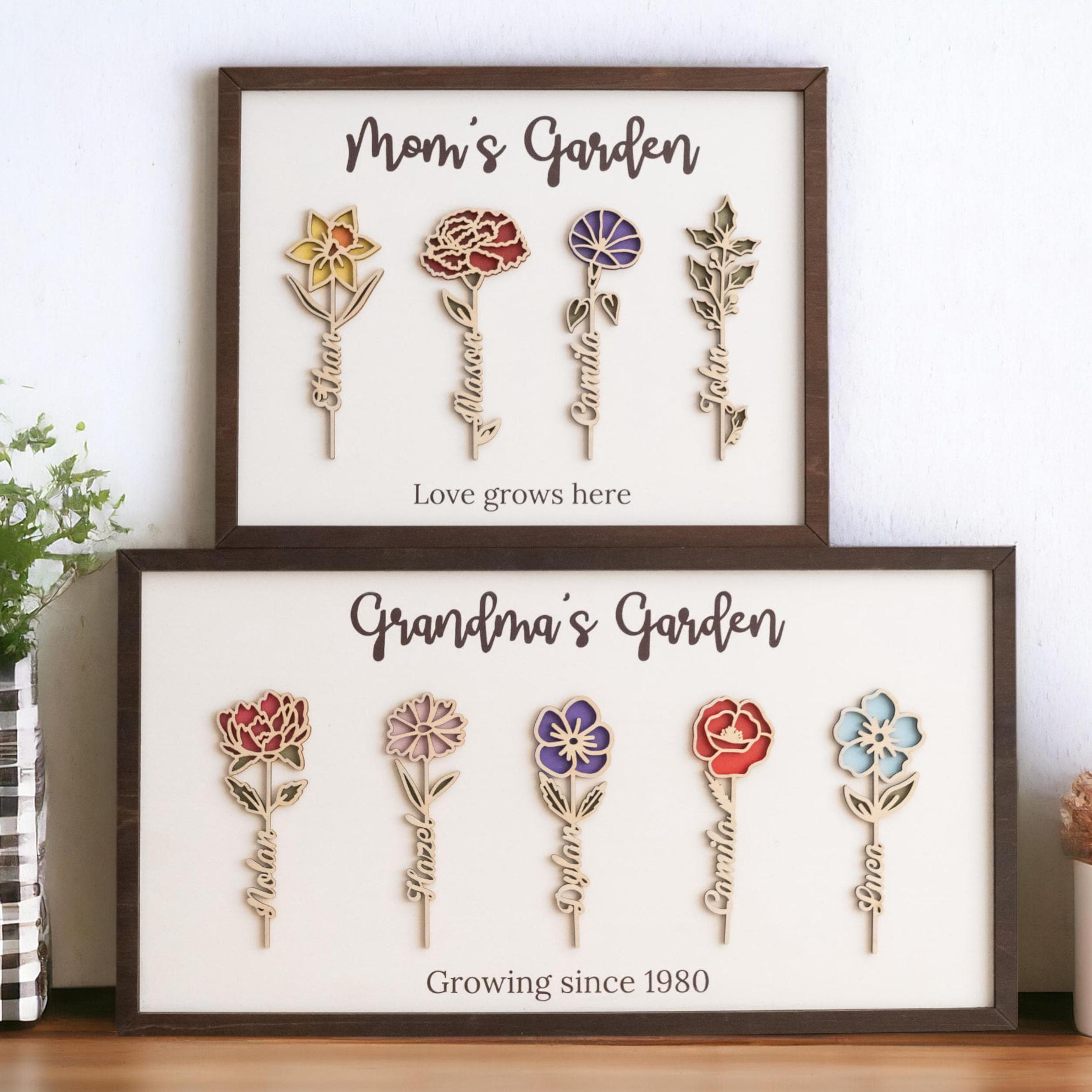 Grandma's Garden Personalized Birth Month Flowers Wooden Sign, Gift For Mom