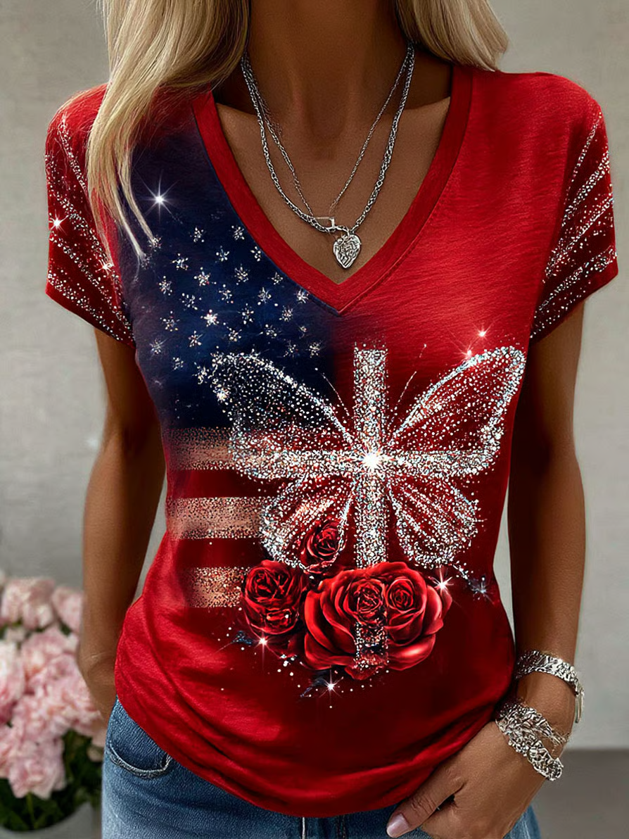 Christian Cross Butterfly 250th Anniversary Years V-neck, 1776–2026 USA Shirt, Christian Patriotic Tee