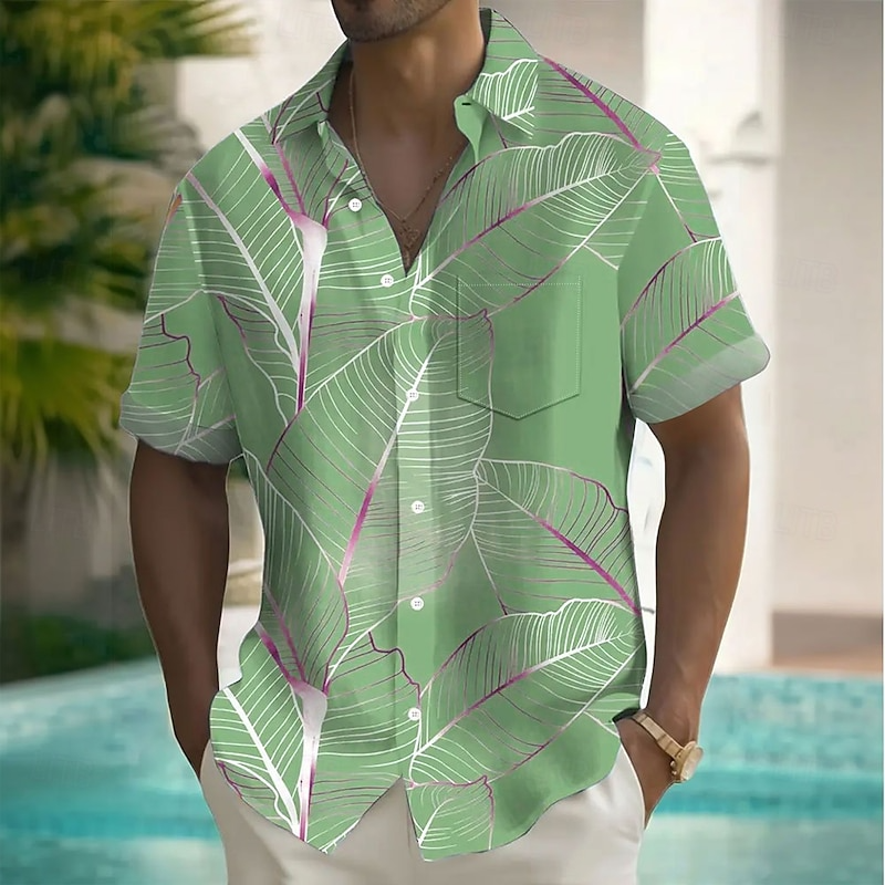 Palm Leaf Tropical Green Cool Hawaiian Shirts, Men's Tropical Shirts, Men's Summer Shirts