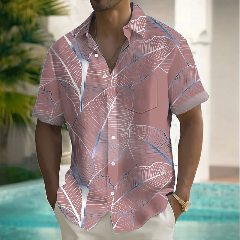 Palm Leaf Tropical Pink Cool Hawaiian Shirts, Men's Tropical Shirts, Men's Summer Shirts
