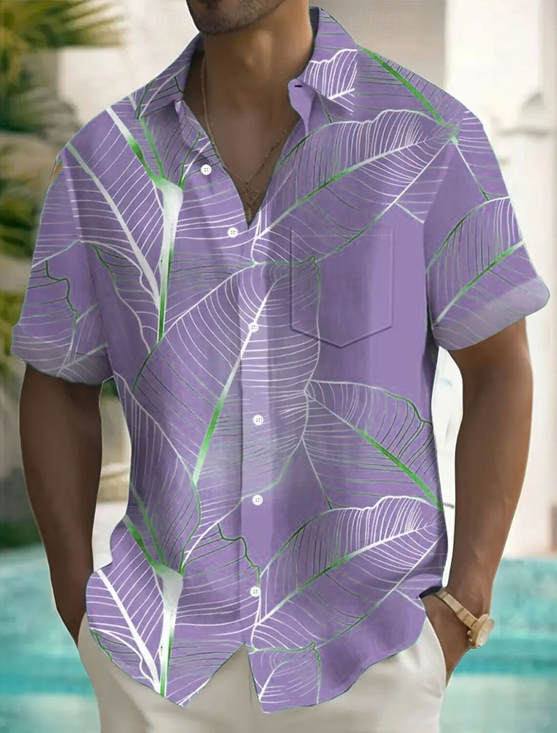 Palm Leaf Tropical Purple Cool Hawaiian Shirts, Men's Tropical Shirts, Men's Summer Shirts
