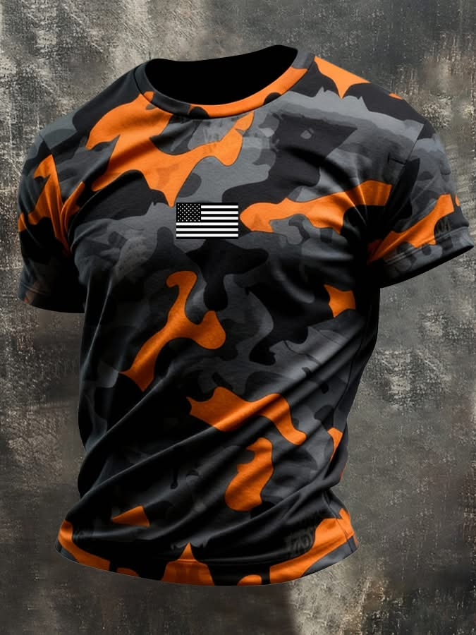 Orange Black Camouflage 250th Anniversary T-Shirt, 1776–2026 USA Patriotic Tee, Independence Day Shirt