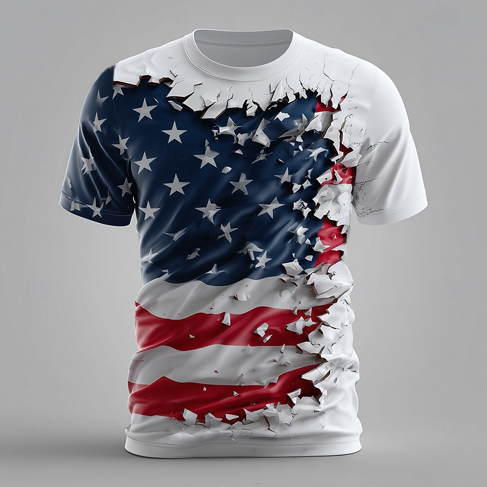 American Flag Cracking Pattern 250 Years Patriotic T-Shirt, 4th Of July Men's Shirt