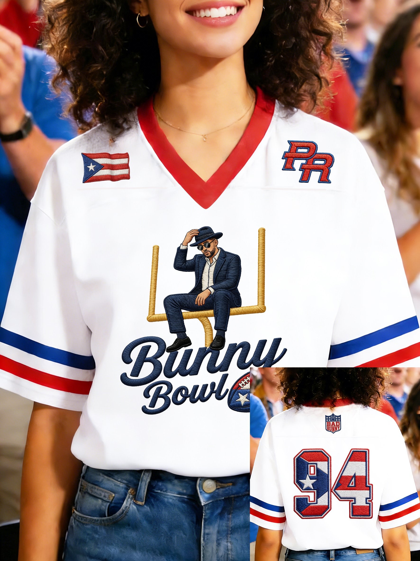 Bunny Bowl 94 Football Theme Big Game Football Tee, Puerto Rico Print Game Day Bad Bunny Shirt