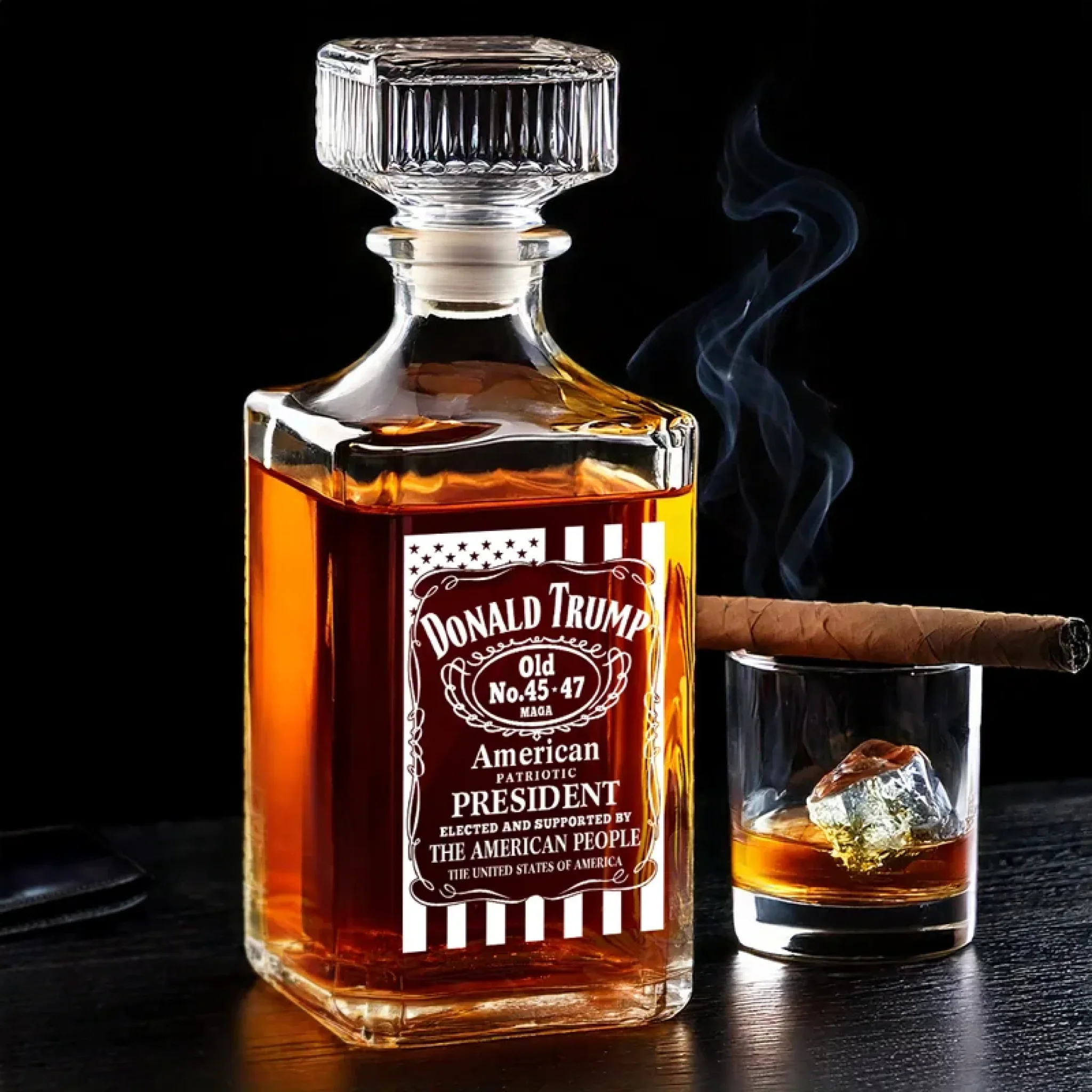 Donald Trump Whiskey Decanter MAGA Patriotic Whiskey Decanter Set American Glassware Wine Glasses Set