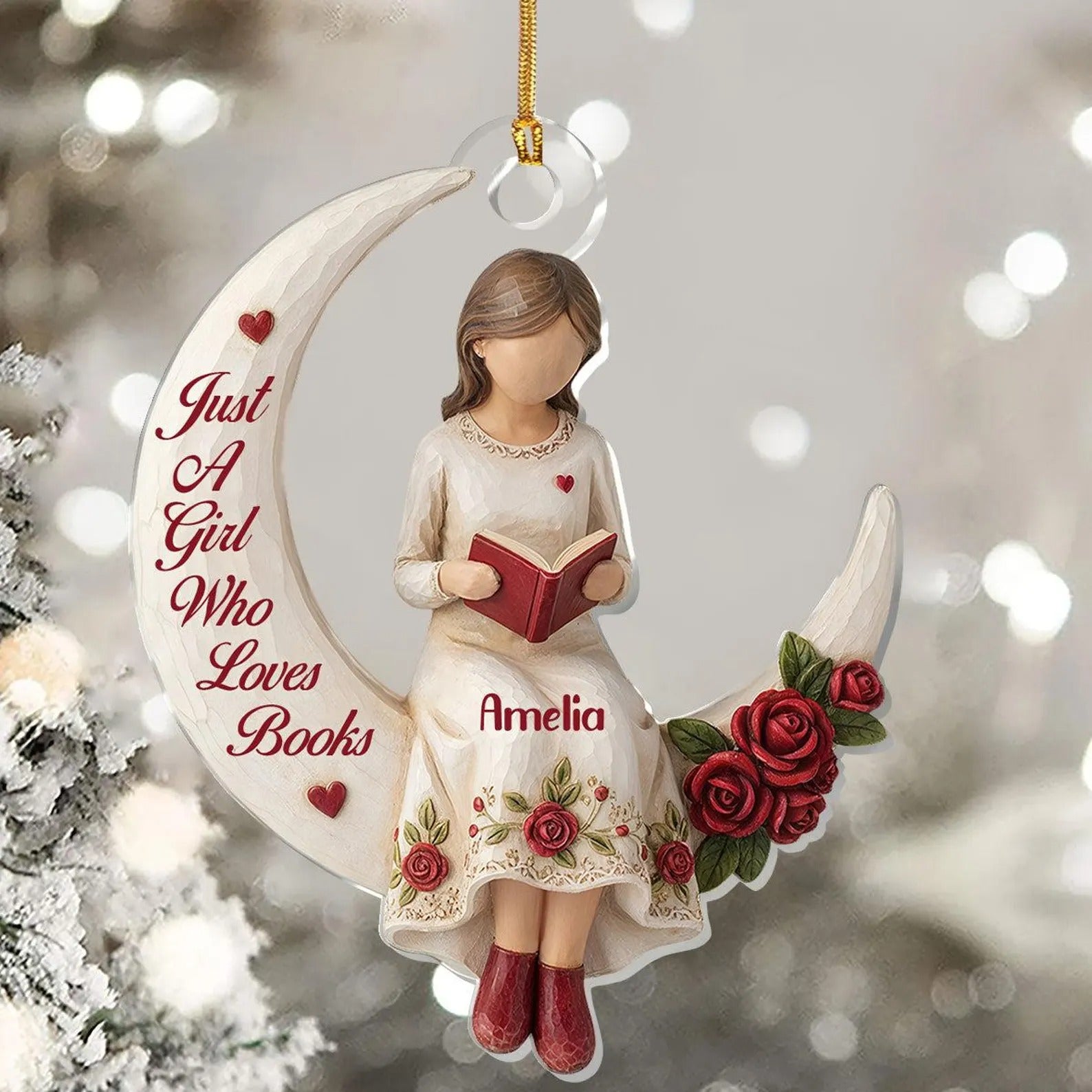 Just A Girl Who Loves Books Acrylic Ornament, Book Lover Ornament, Christmas Book Ornament