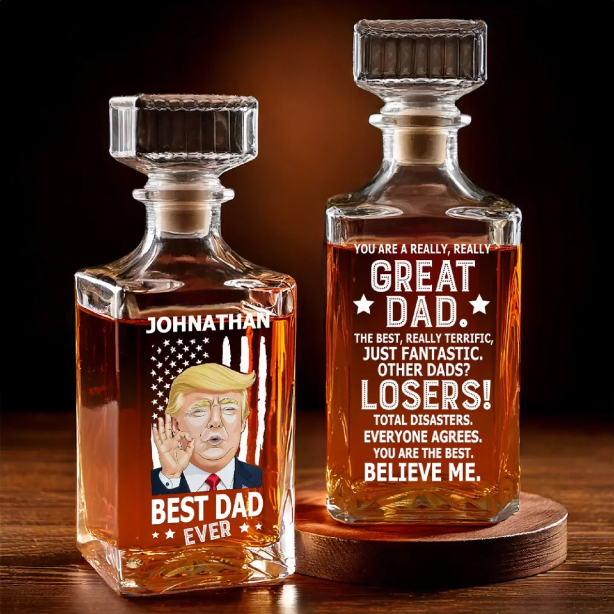 Best Dad Ever, Stats Don’t Lie Whiskey Decanter Set American Glassware Wine Glasses Set