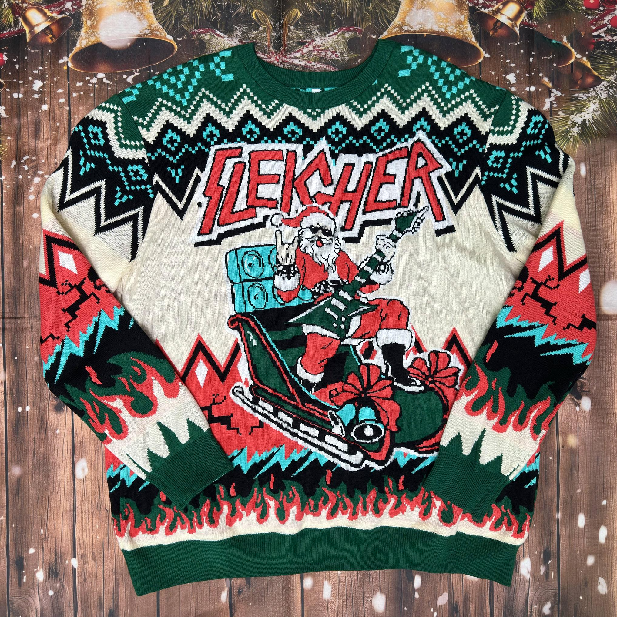 Funny Santa Sleigher Rock n Roll Rocker Ugly Sweater, Funny Ugly Christmas Sweater, Christmas Ugly Sweatshirt