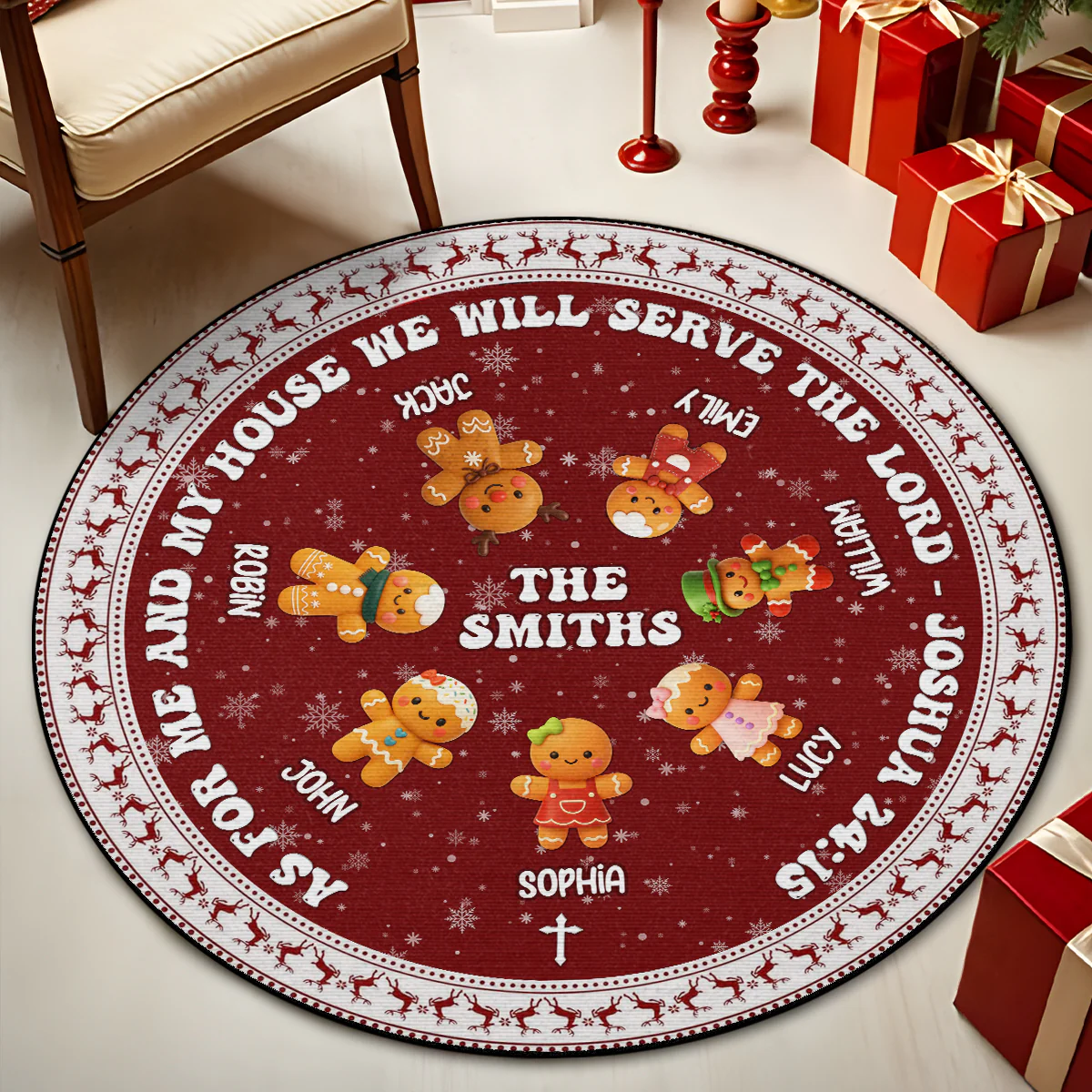 Merry Christmas Gingerbeard Family Name Rug Custom Round Rug, Christmas Rugs For Living Room