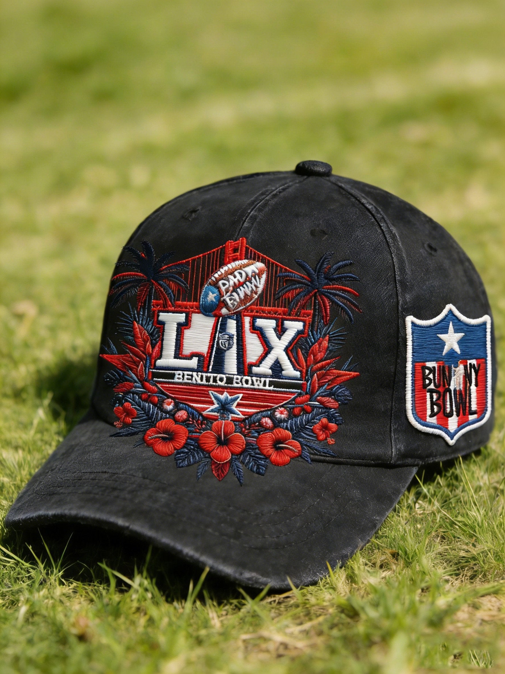 Benito Bowl Bunny Bowl Benito Bowl LX Football Vibes Black Printed Cap, Bad Bunny Game Day Baseball Cap