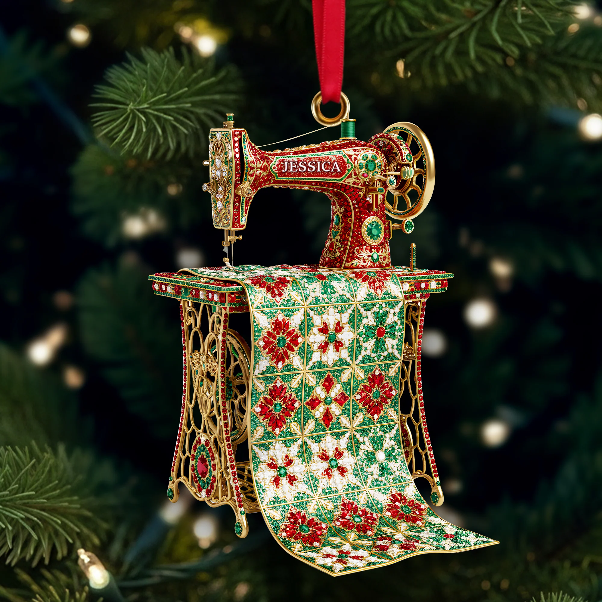 Sparkle Sewing Machine Ornament, Gifts For Sewing Lovers, Xmas Tree Hanging Decor