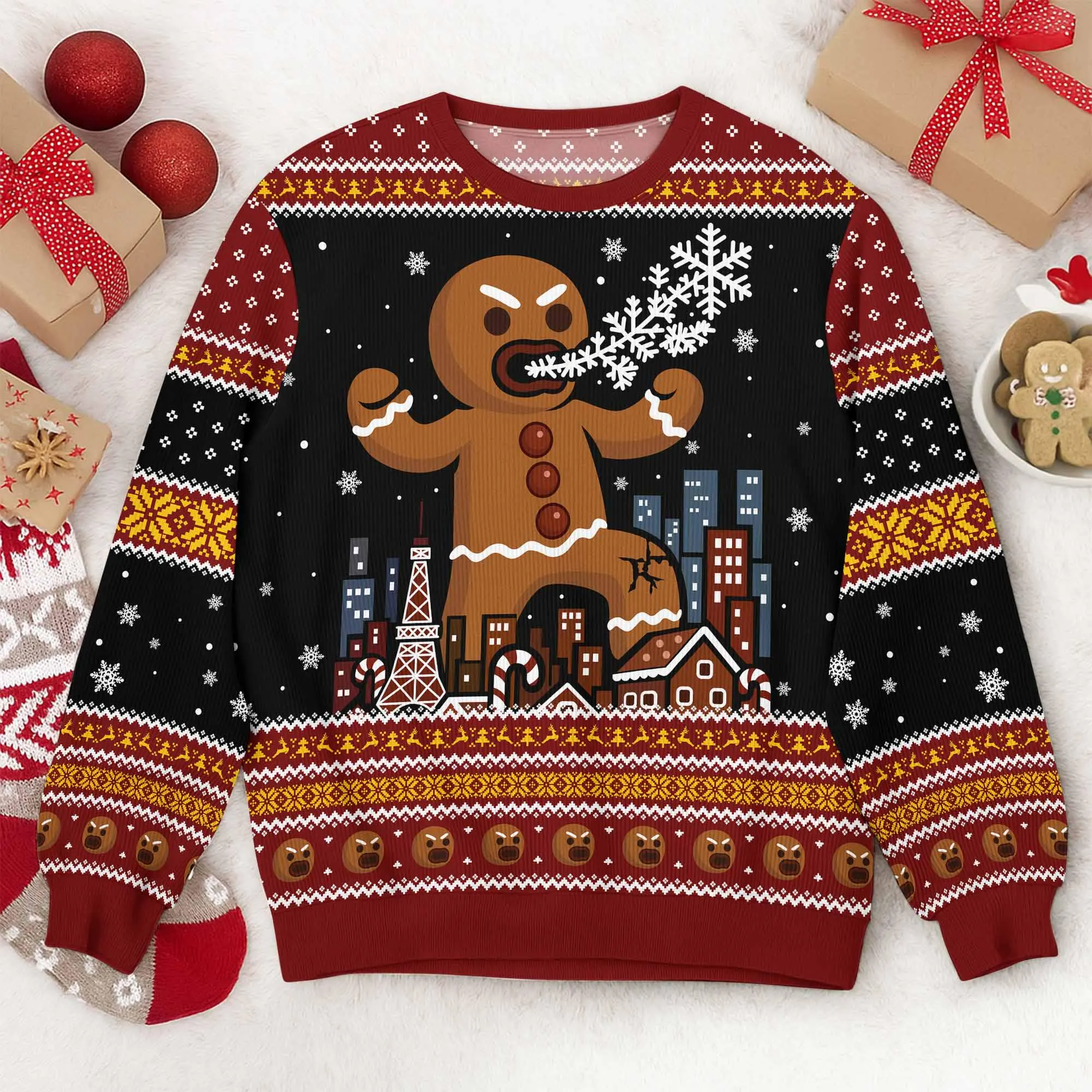 Funny Gingerbread Monster Ugly Christmas Sweater, Christmas Ugly Sweatshirt, Xmas Gift