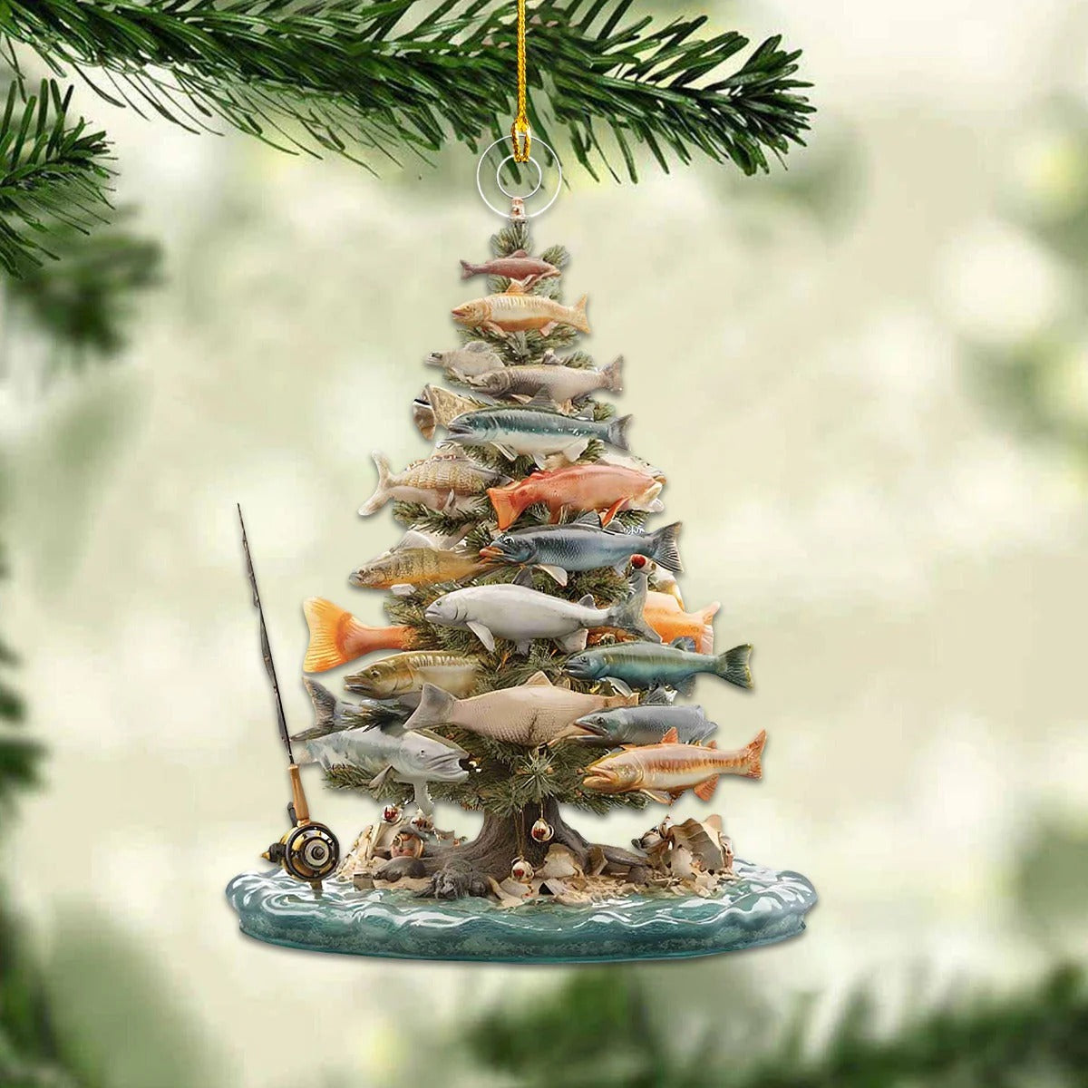 Fishing Christmas Ornament, Christmas Aquarium Decor, Christmas Tree Decorations