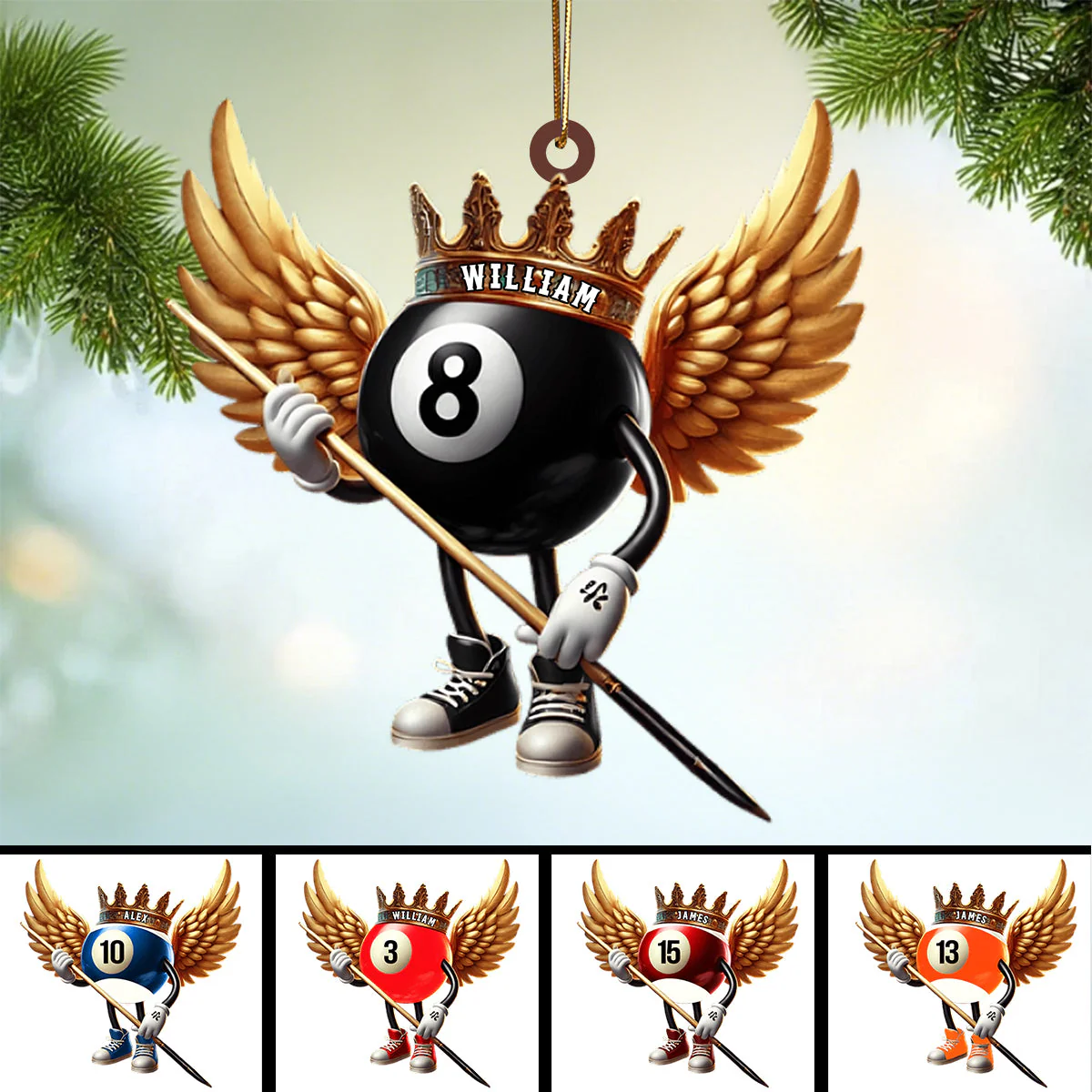 Custom Name Pool Ball Ornaments, Billiard Player Acrylic Ornament, Unique Christmas Ornaments