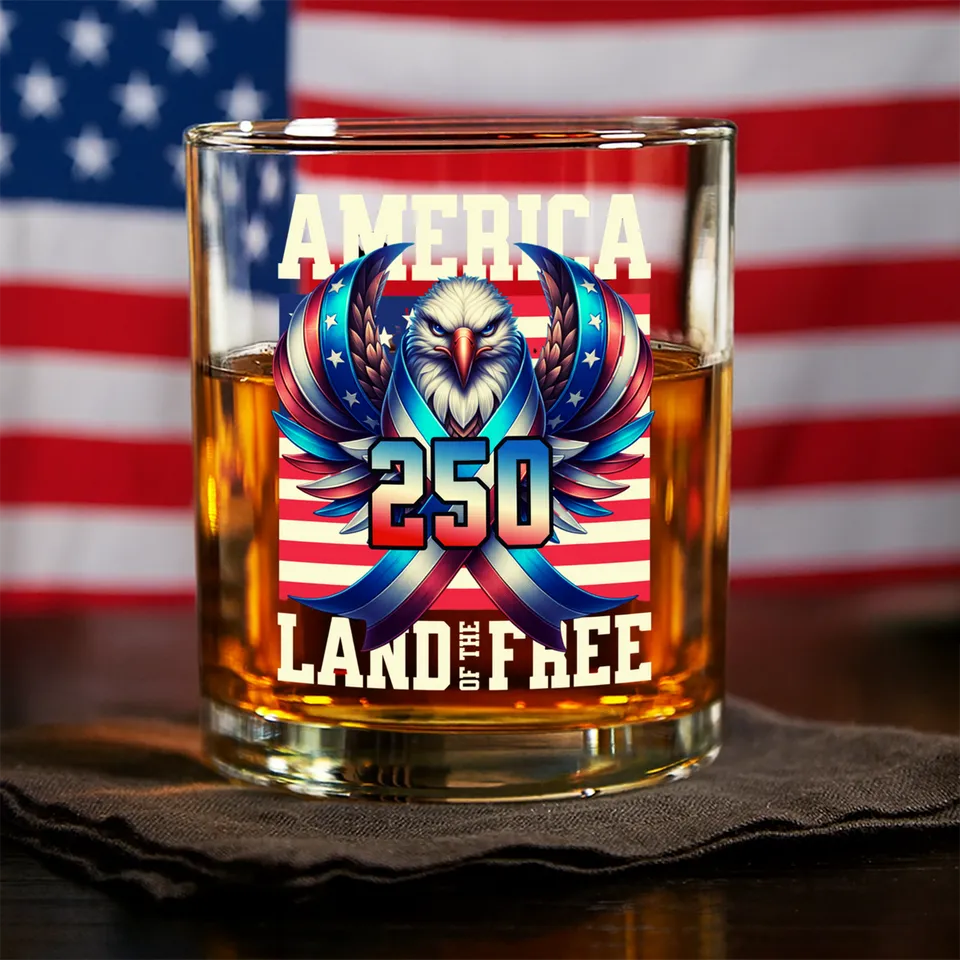 America 250 USA Freedom Liberty Whiskey Glass, Gift For Whiskey Lover American Glassware