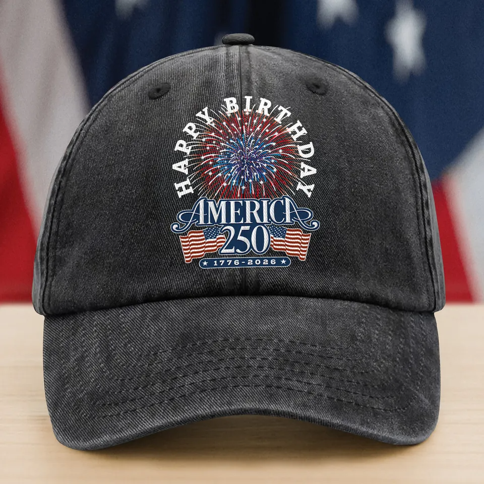 America 250 Semiquincentennial Fireworks Celebration Washed Denim Baseball Cap, American Patriotic Gift