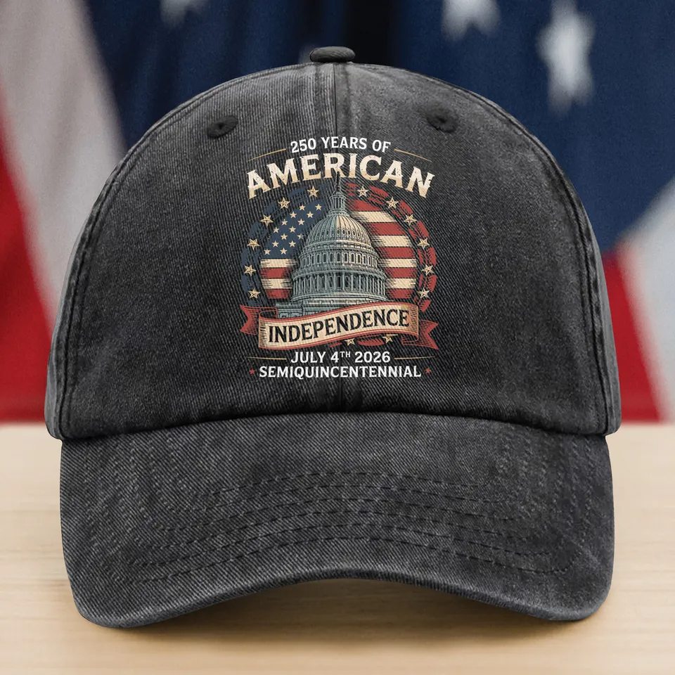 250 Years Of America 4th of July Washed Denim Baseball Cap, American Patriotic Gift