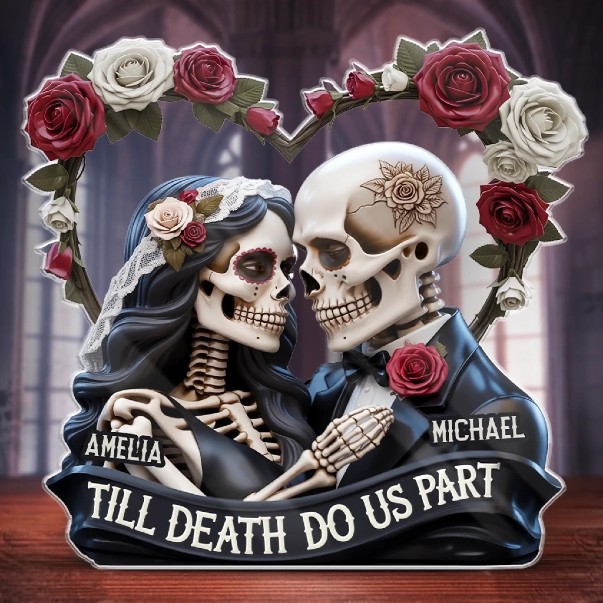 Custom Gothic Skeleton Acrylic Plaque - Personalized Anniversary Wedding Gifts For Husband And Wife