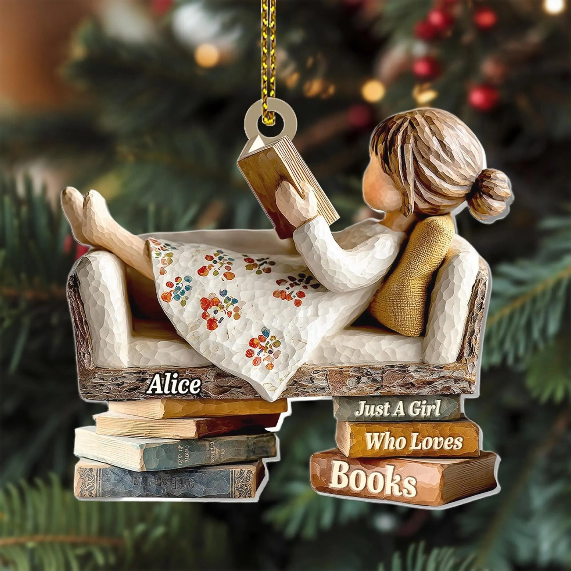 Just A Girl Who Loves Books Acrylic Ornament, Book Lover Ornament, Christmas Book Ornament