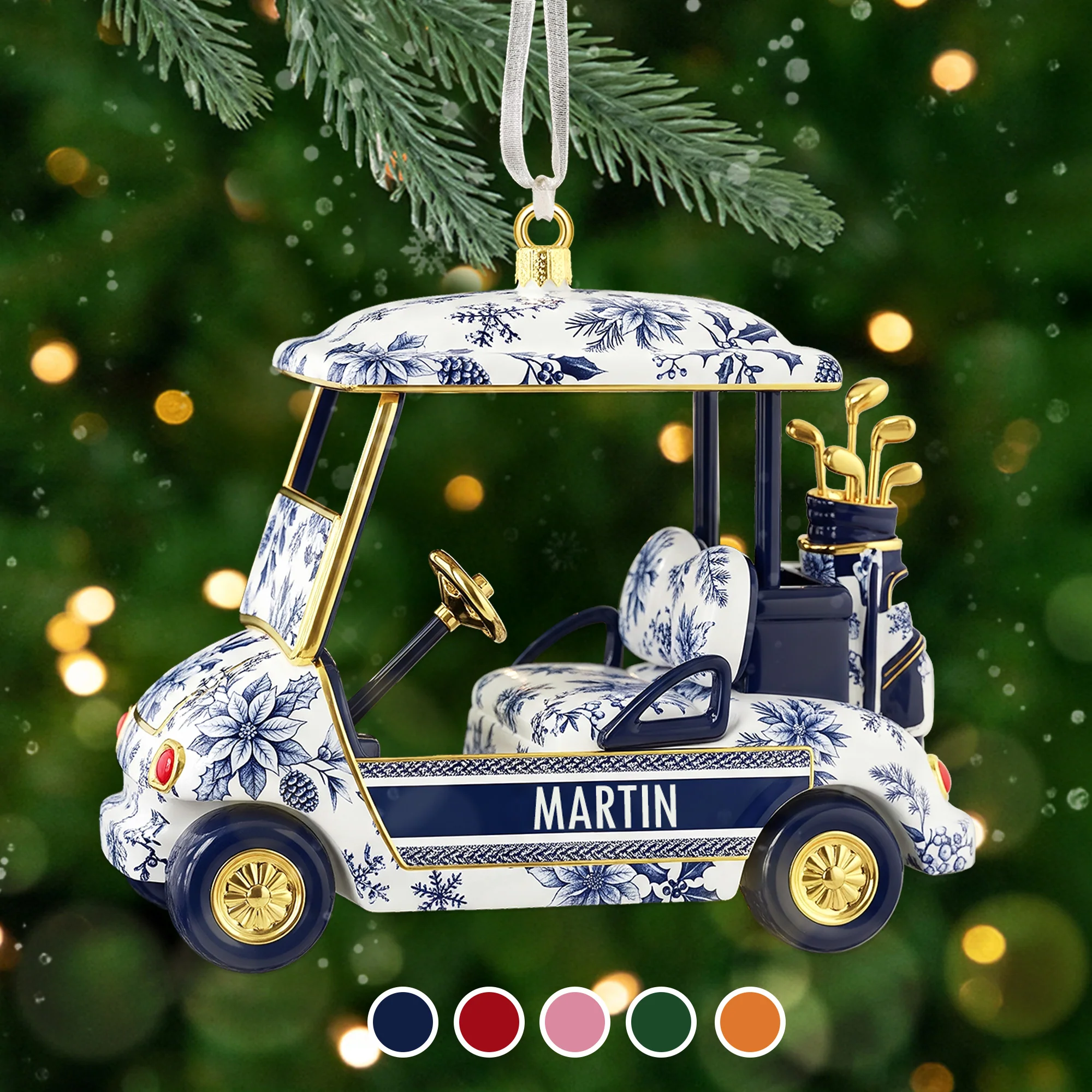 Custom Golf Cart Ornament, Toile De Jouy Christmas Ornament, Cool Golf Gift, Xmas Decorations