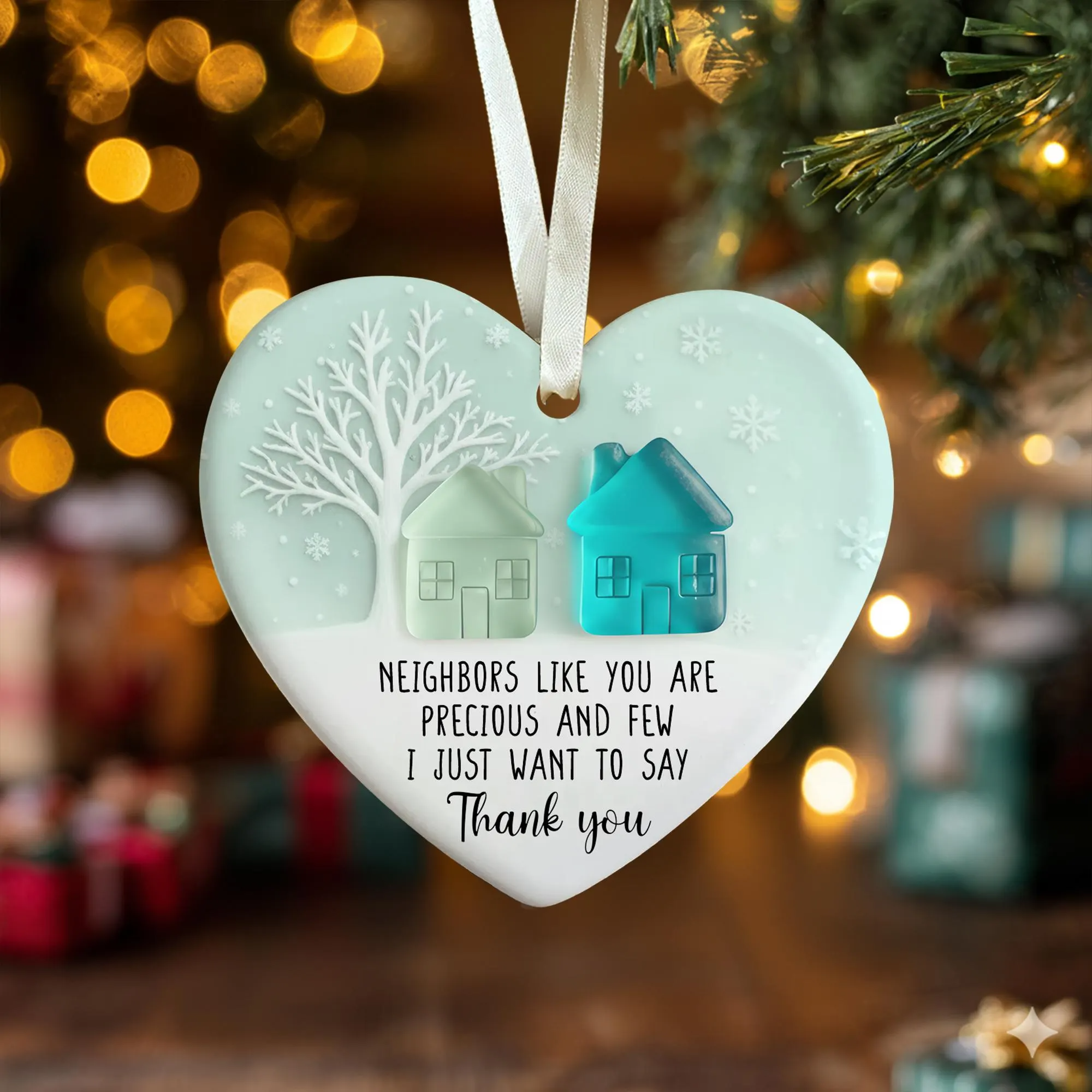 Neighbors Like You Are Precious And Few Acrylic On Ceramic Xmas Ornament, Sea Glass Christmas Ceramic Ornament