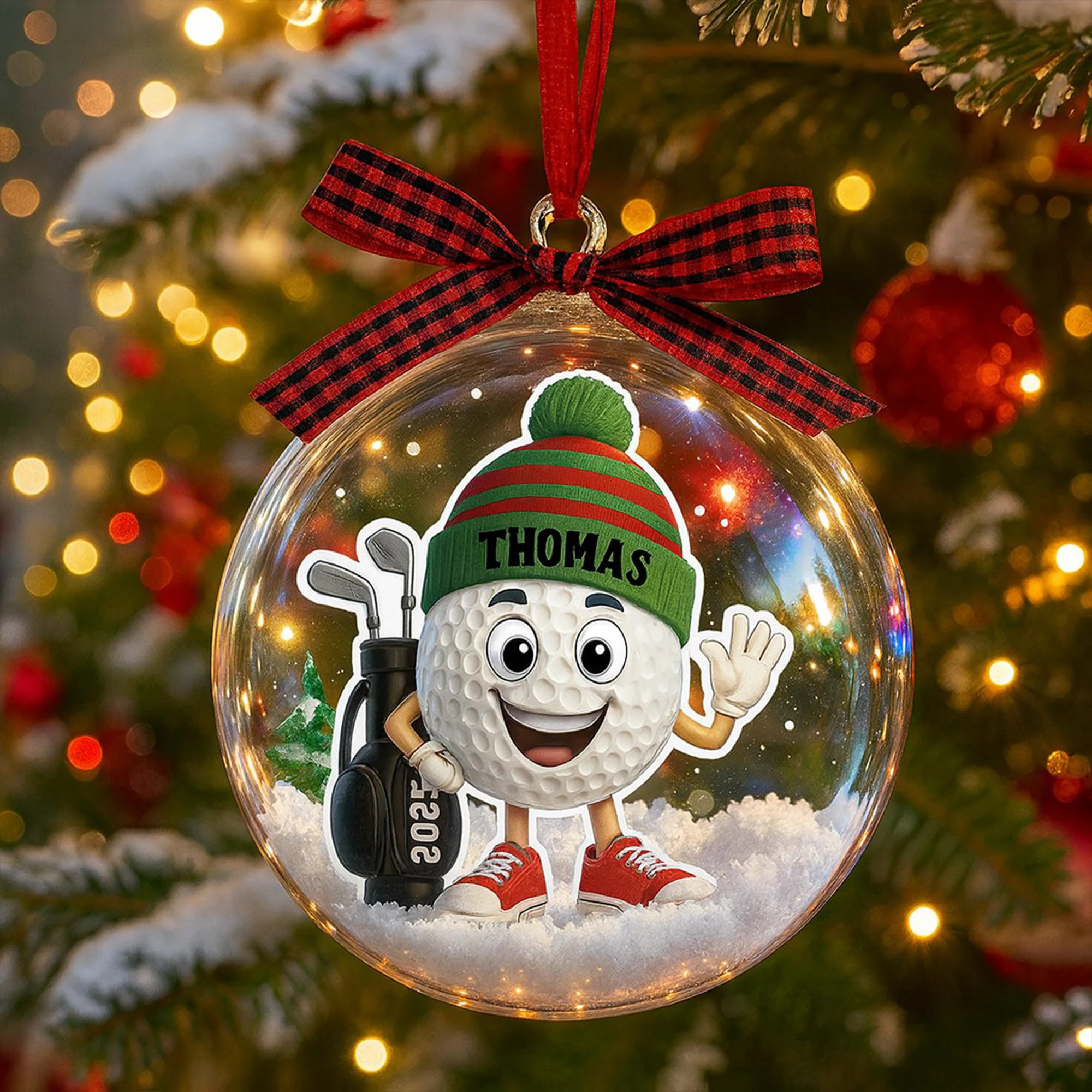 Personalized Golf Ball Ornament Snow Globe Ornament, Christmas Family Ornament, Xmas Tree Decor