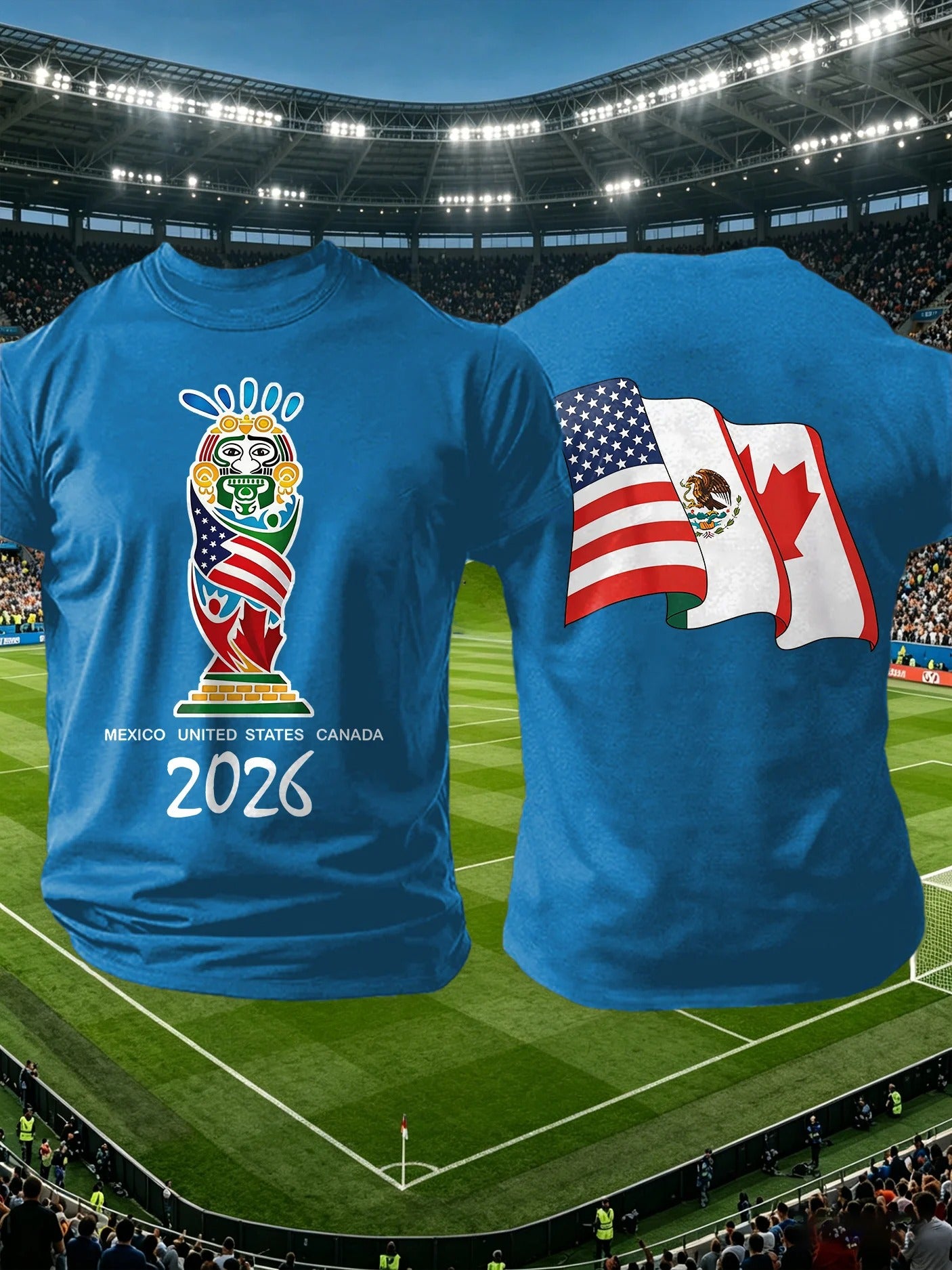 Retro 2026 Soccer Mexico United States Canada Flag Blue Shirt, Unisex Gameday T-Shirts
